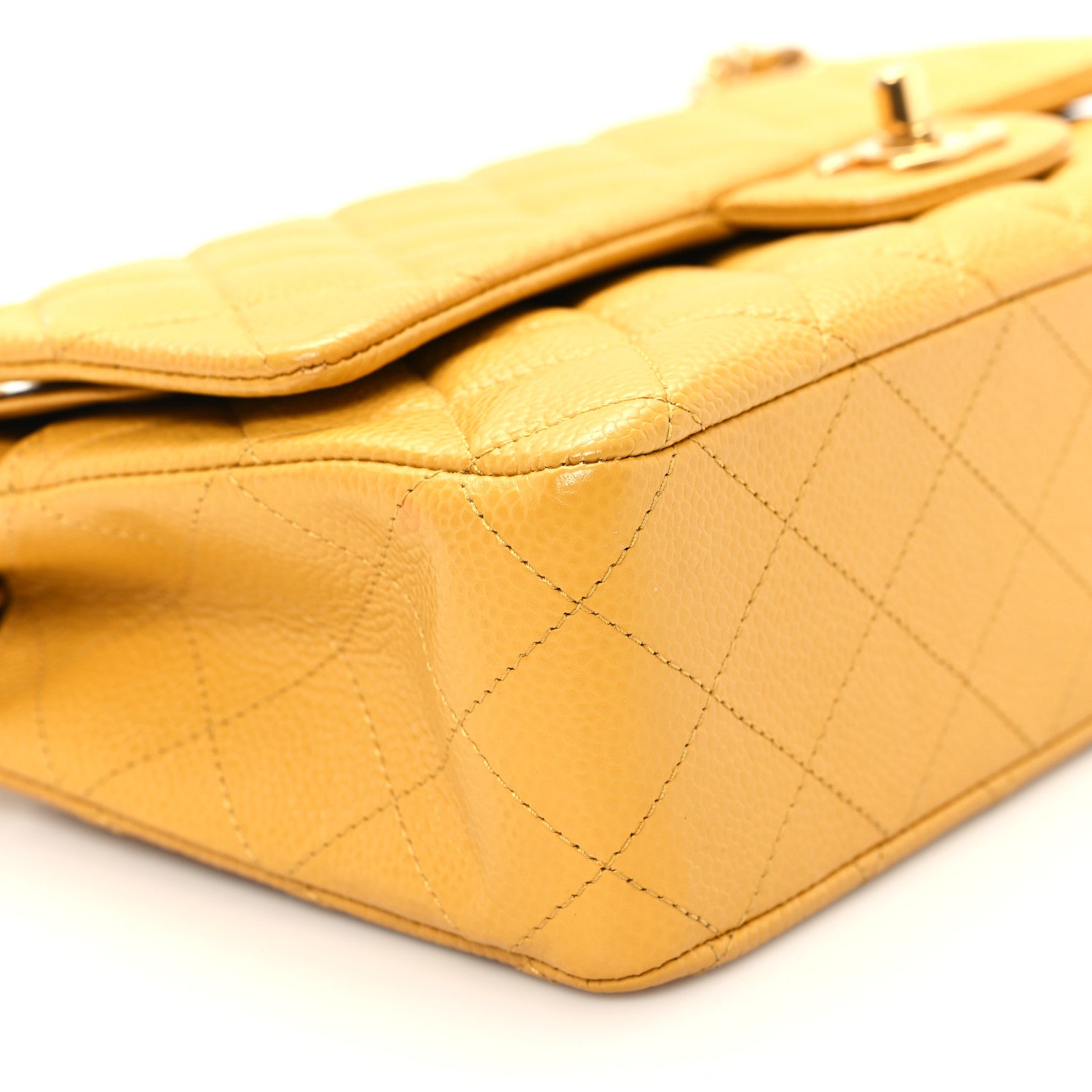 Caviar Quilted Medium Double Flap Yellow