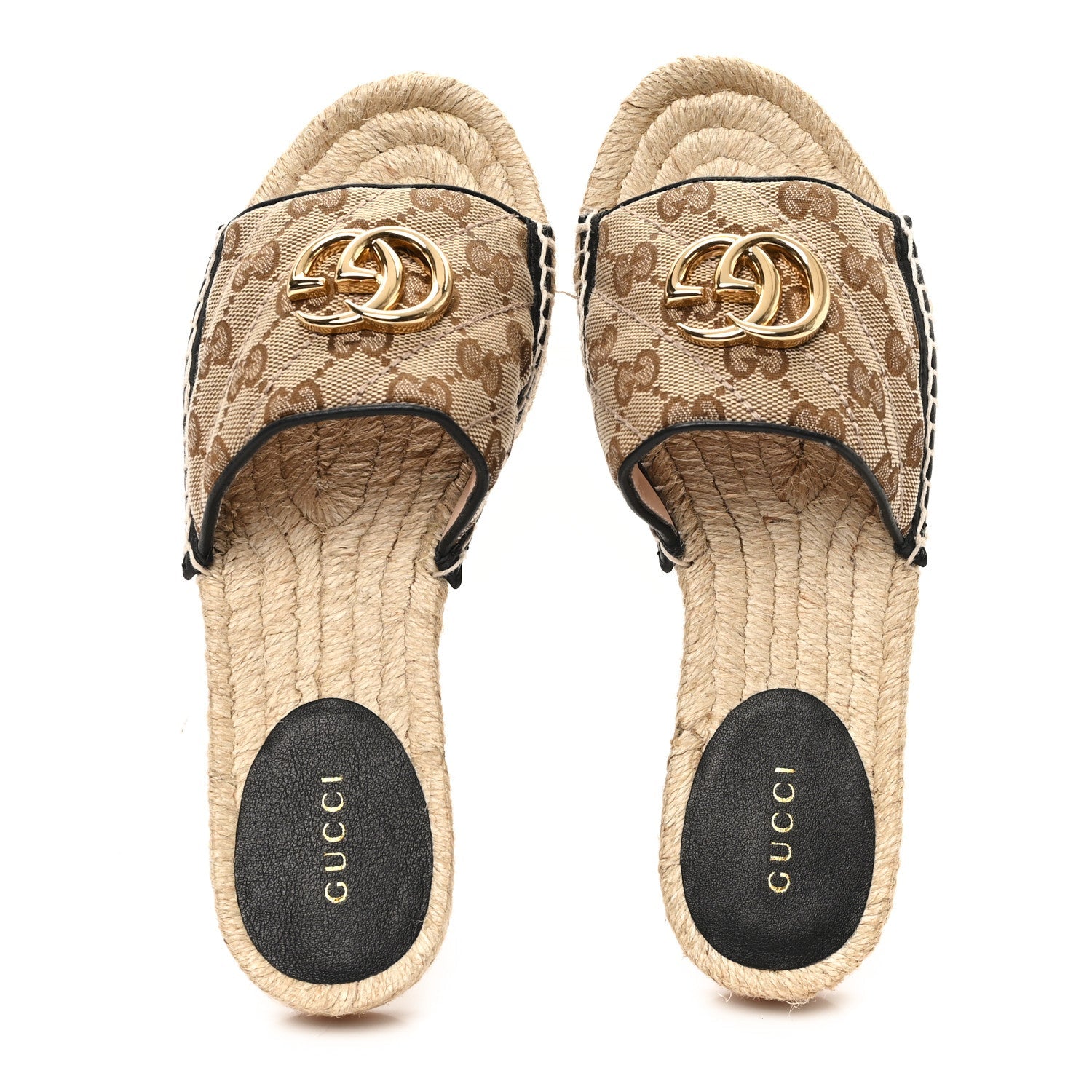 Monogram Matelasse GG Marmont Espadrille 20mm Slide Sandals 35 Beige Ebony Black