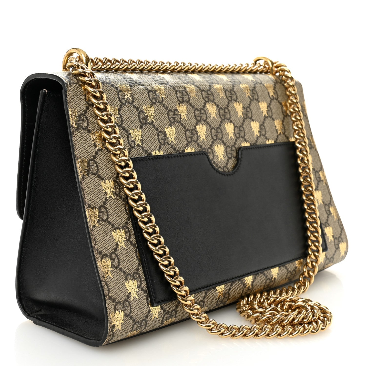 GG Supreme Monogram Bees Medium Padlock Shoulder Bag Beige Oro Black