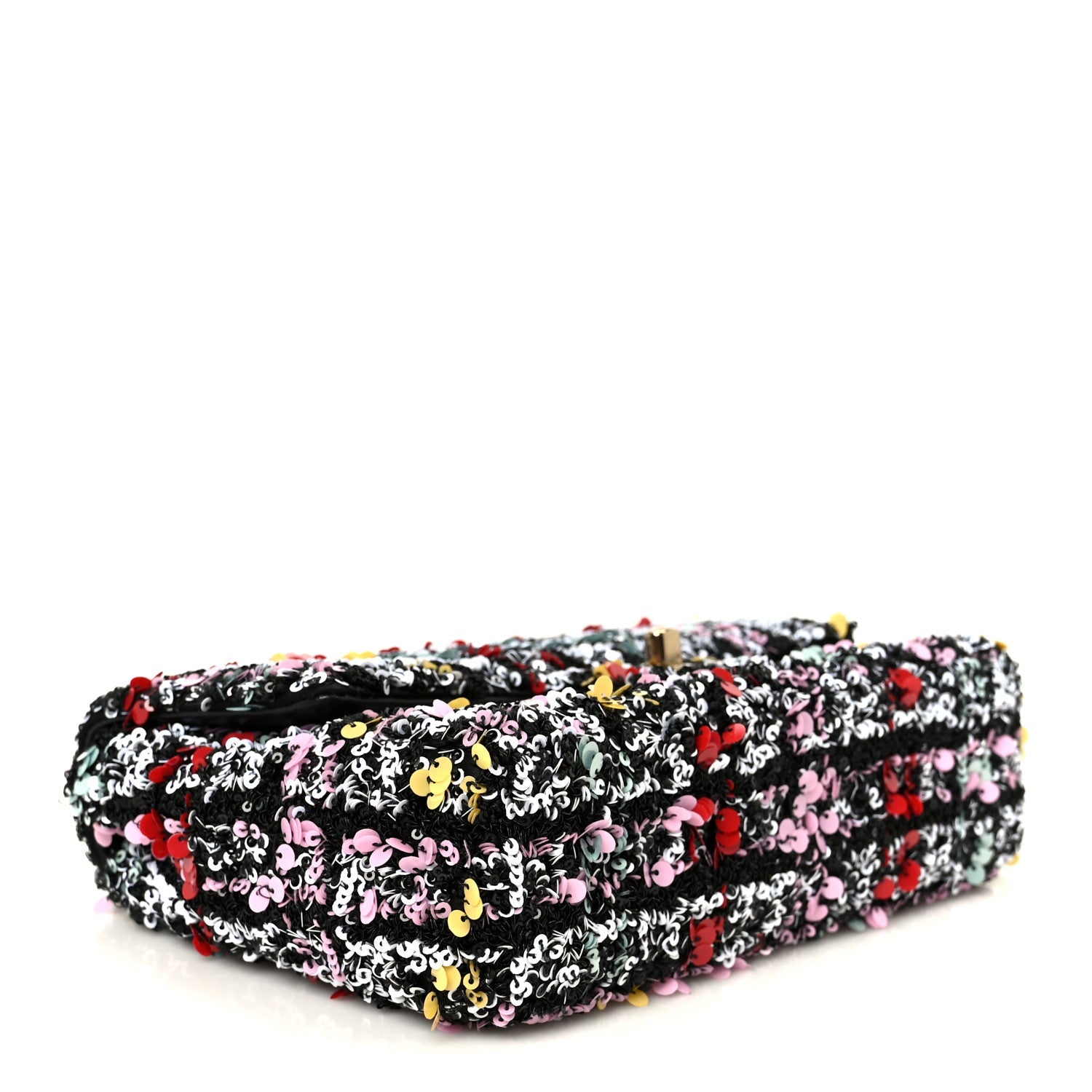 Tweed Sequin Small Single Flap Black Red Multicolor