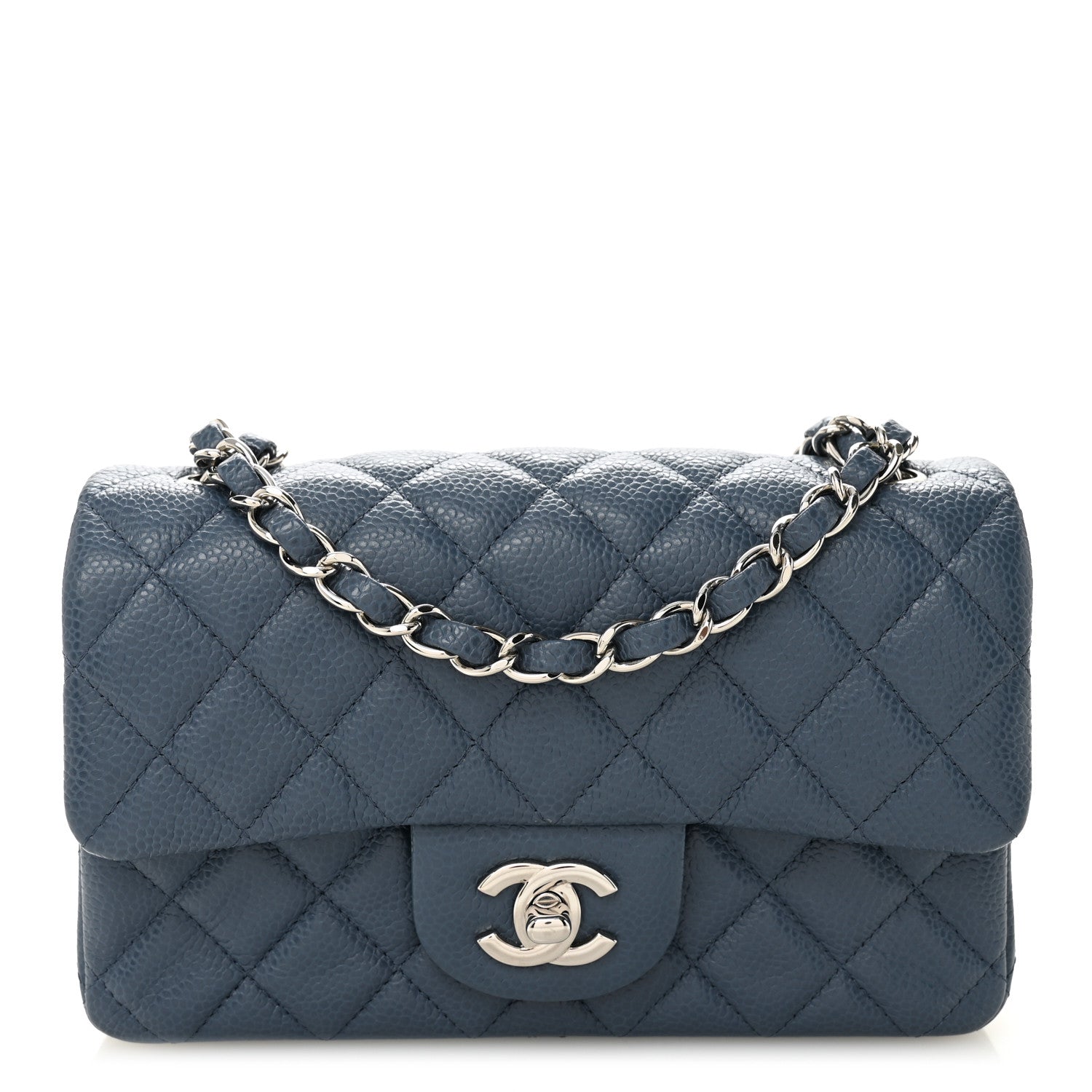 Caviar Quilted Mini Rectangular Flap Blue