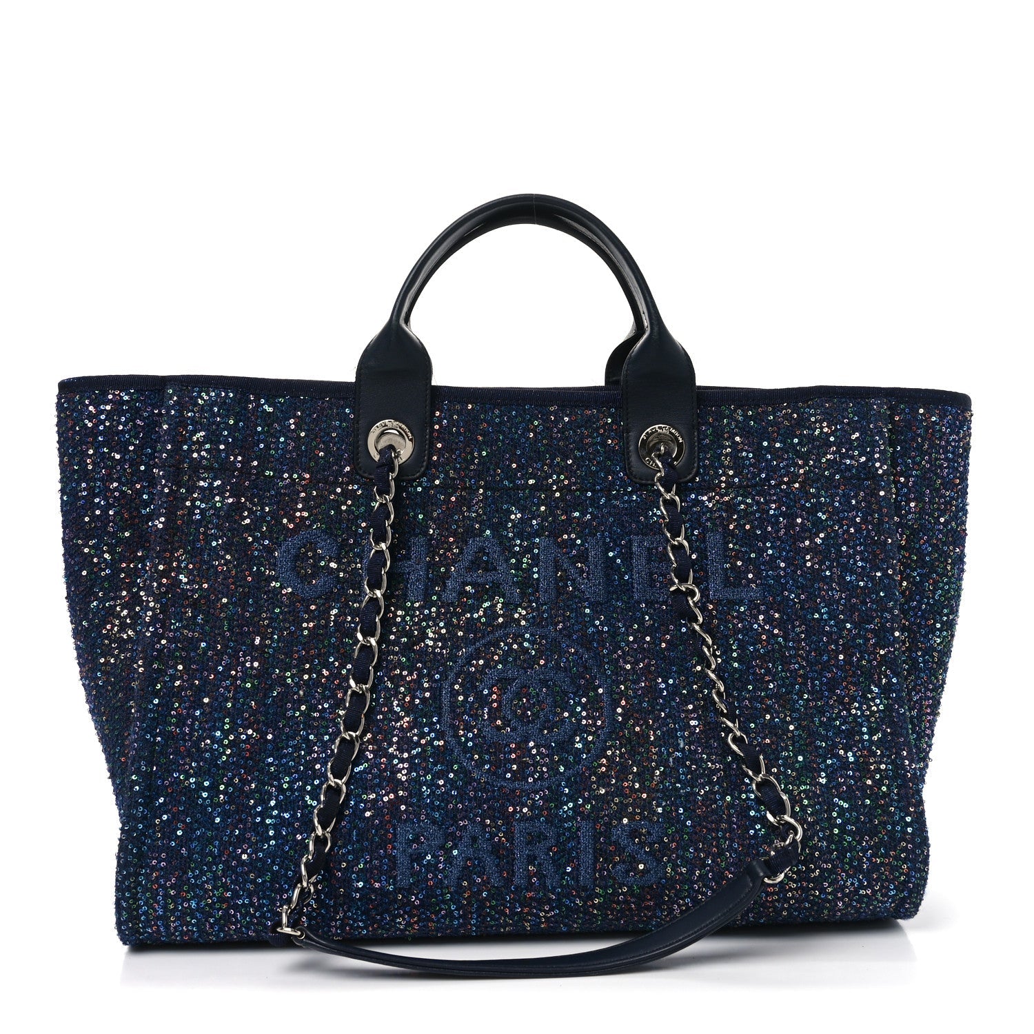 Calfskin Sequin Medium Deauville Tote Blue Multicolor