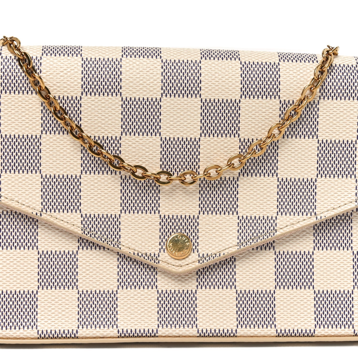 Damier Azur Pochette Felicie Chain Wallet Rose Ballerine