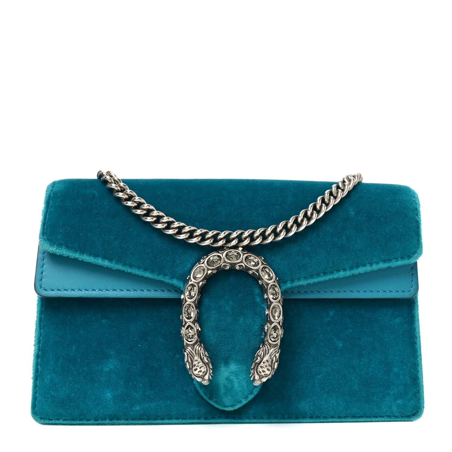 Velvet Super Mini Dionysus Shoulder Bag Pavone Cyan