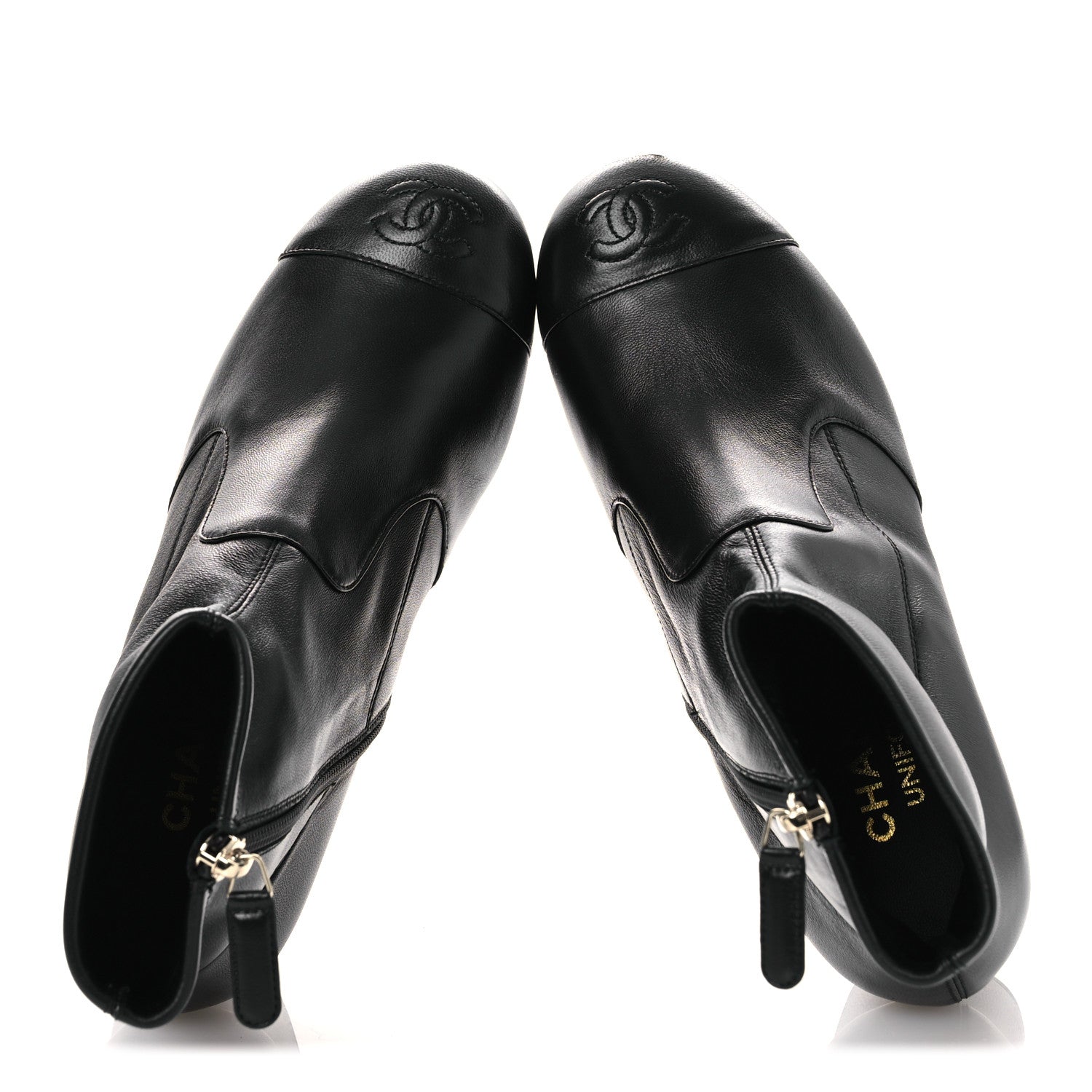 Stretch Lambskin Cap Toe CC Short Boots 36.5 Black