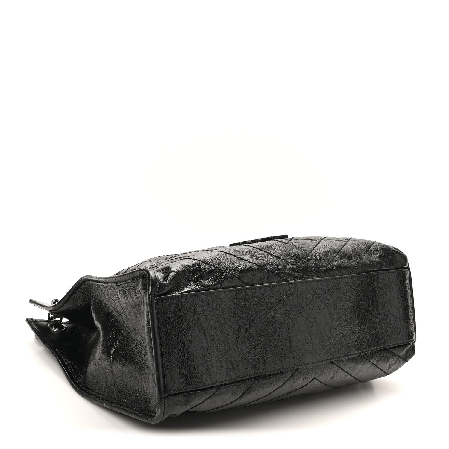 Crinkled Calfskin Matelasse Monogram Large Niki Shopper Tote Black