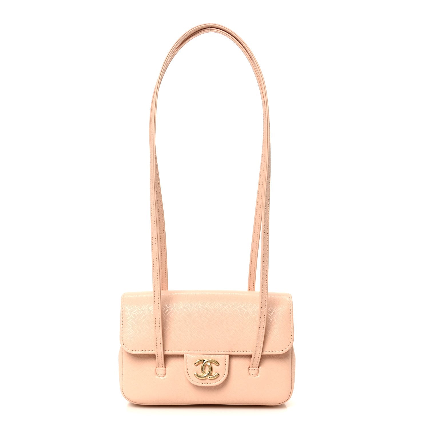 Shiny Caviar Mini Preppy Coco Shoulder Bag Light Pink