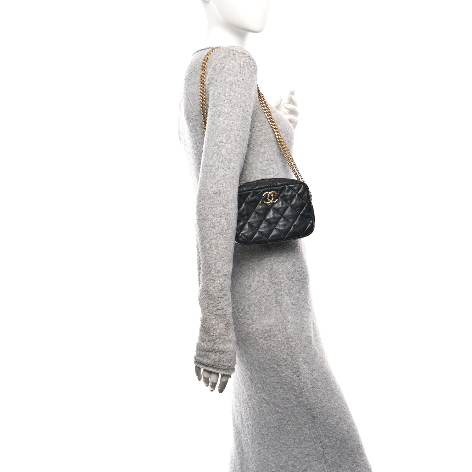 Lambskin Quilted Mini Pillow Crush Camera Case Black