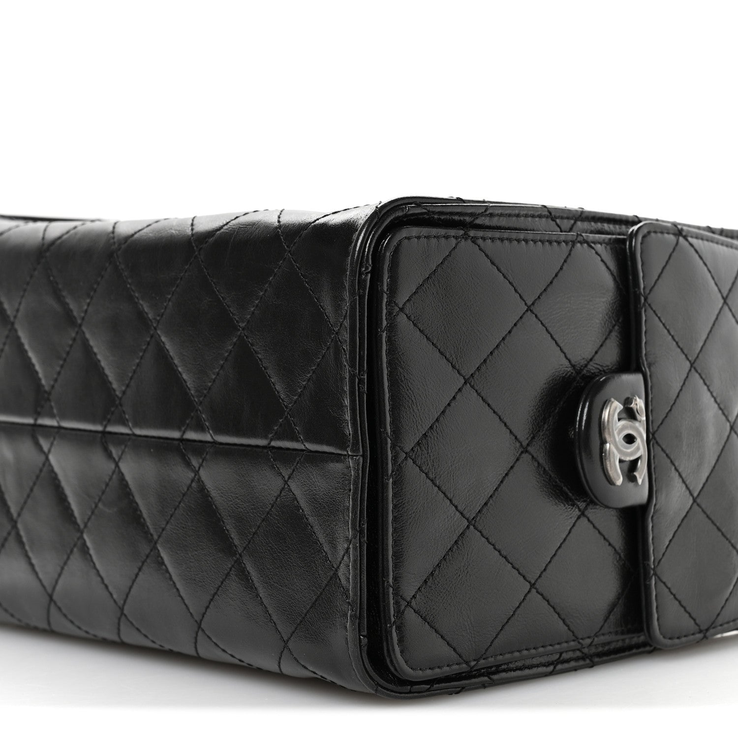 Shiny Crumpled Calfskin Quilted Small Chanel 25 Handbag Black