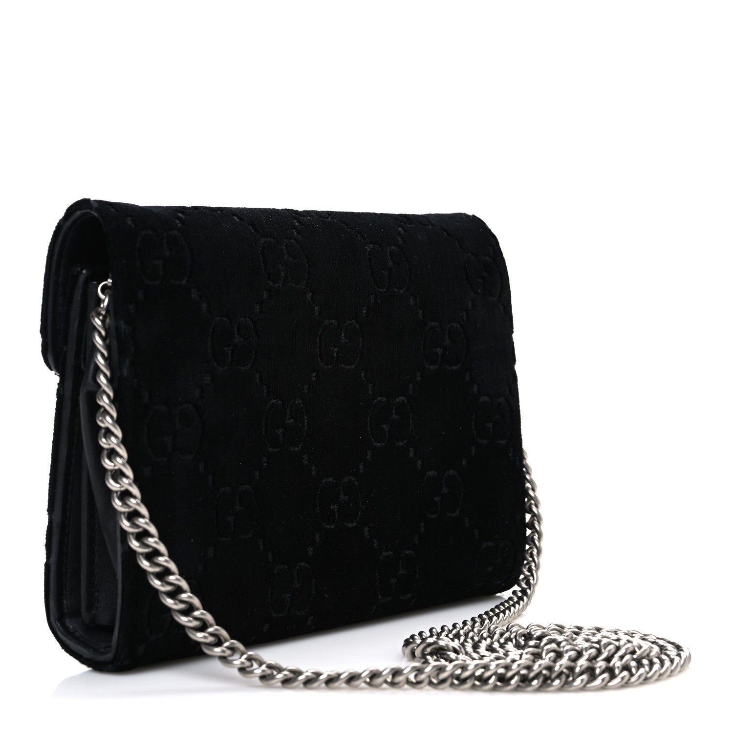 Velvet GG Monogram Mini Dionysus Chain Wallet Black