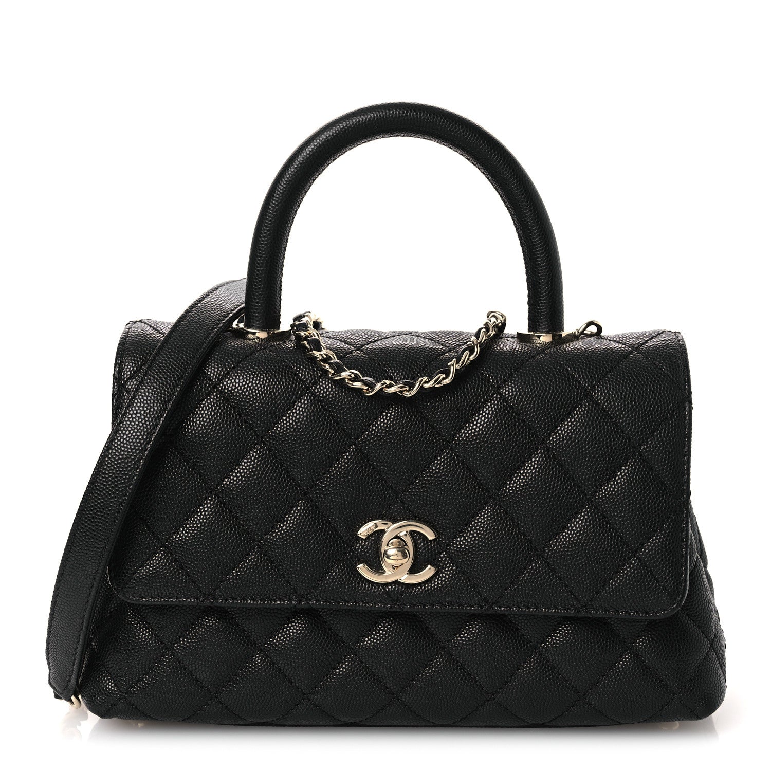 Caviar Quilted Mini Coco Handle Flap Black