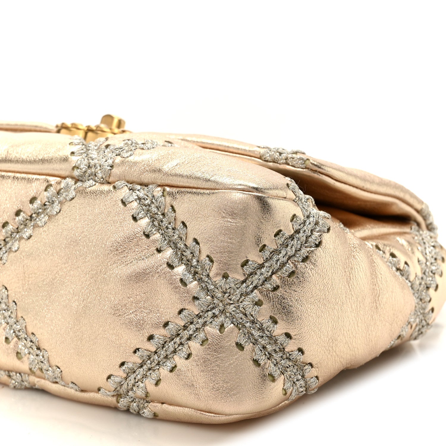 Metallic Calfskin Crochet Medium Chanel 19 Flap Gold