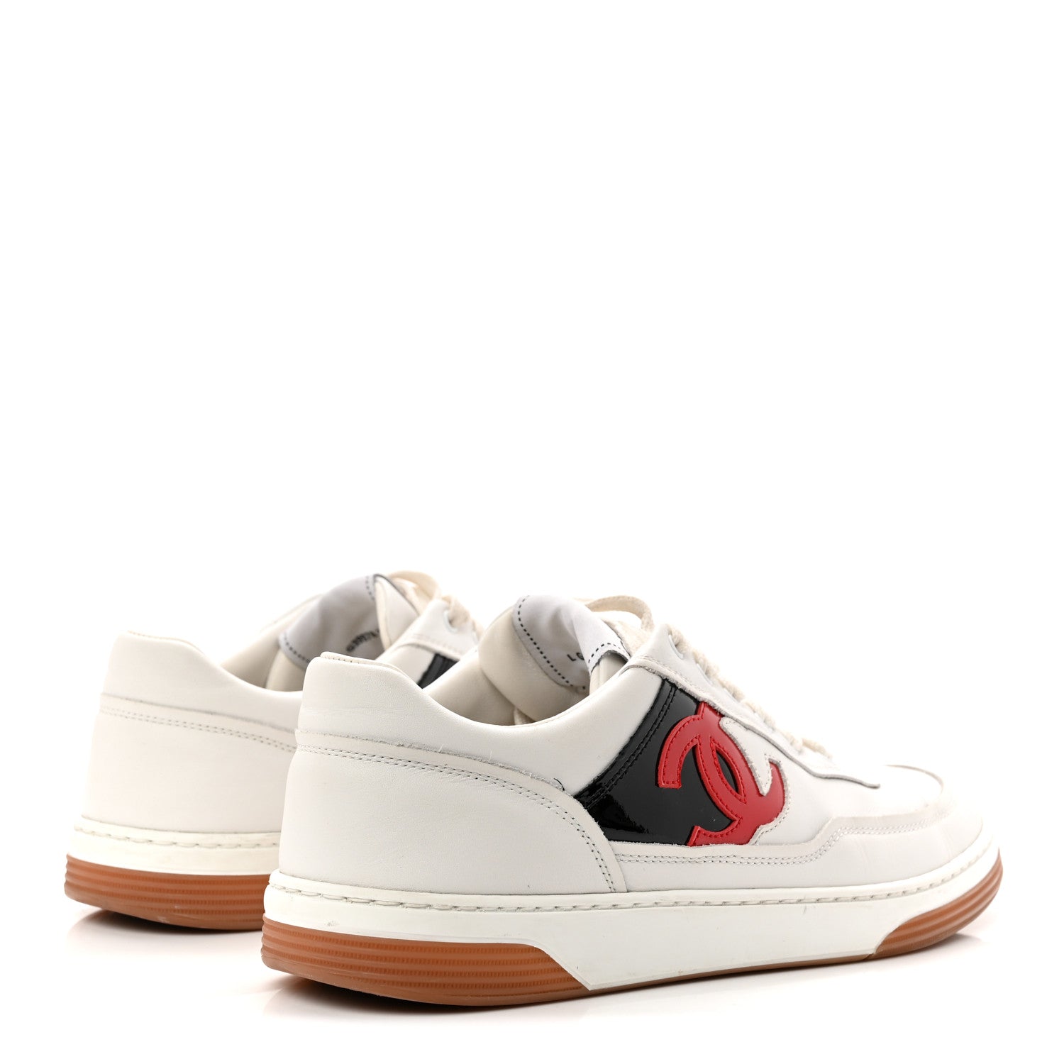 Calfskin Patent Womens CC Sneakers 38 White Black Red