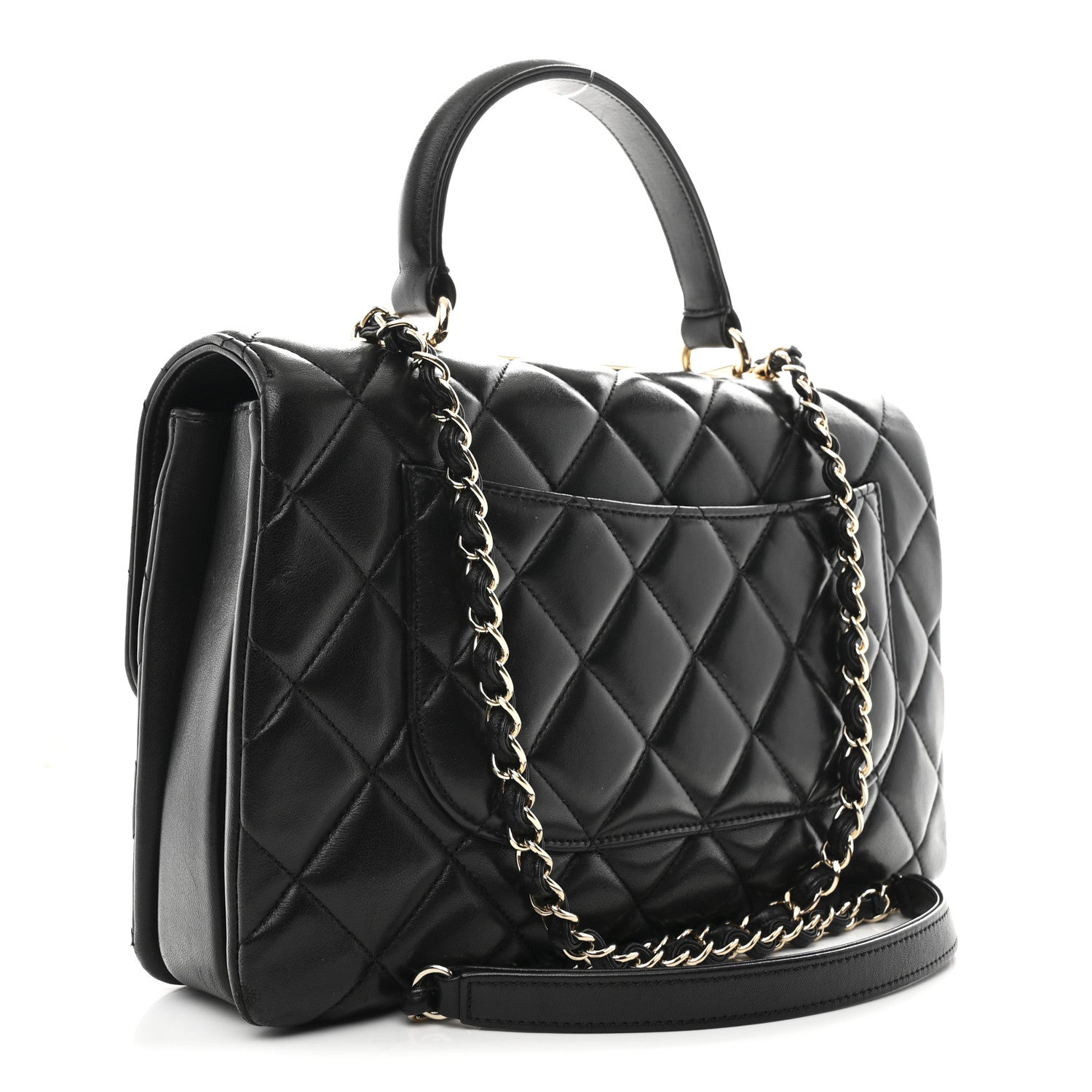 Lambskin Quilted Medium Trendy CC Flap Dual Handle Bag Black