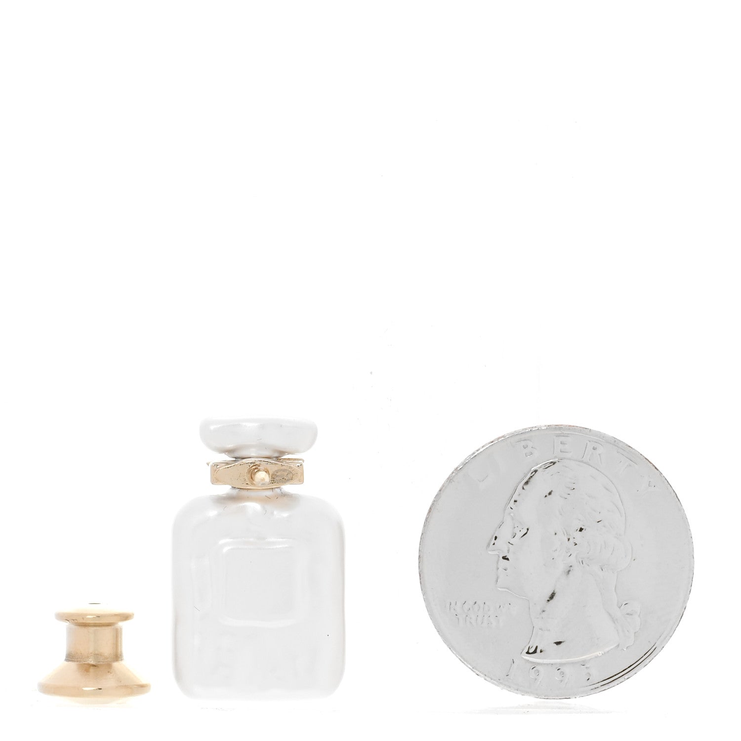 Pearl Resin Crystal CC Perfume Bottle Brooch Gold Pearly White