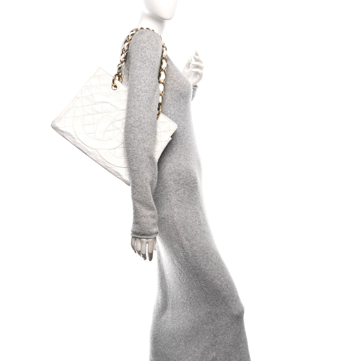 Caviar Quilted Timeless CC Shopping Tote White