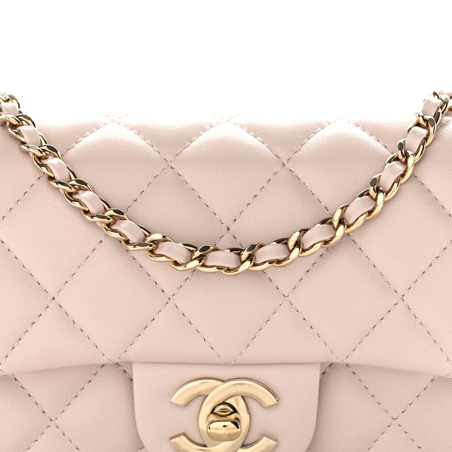 Lambskin Quilted Mini Rectangular Flap Beige