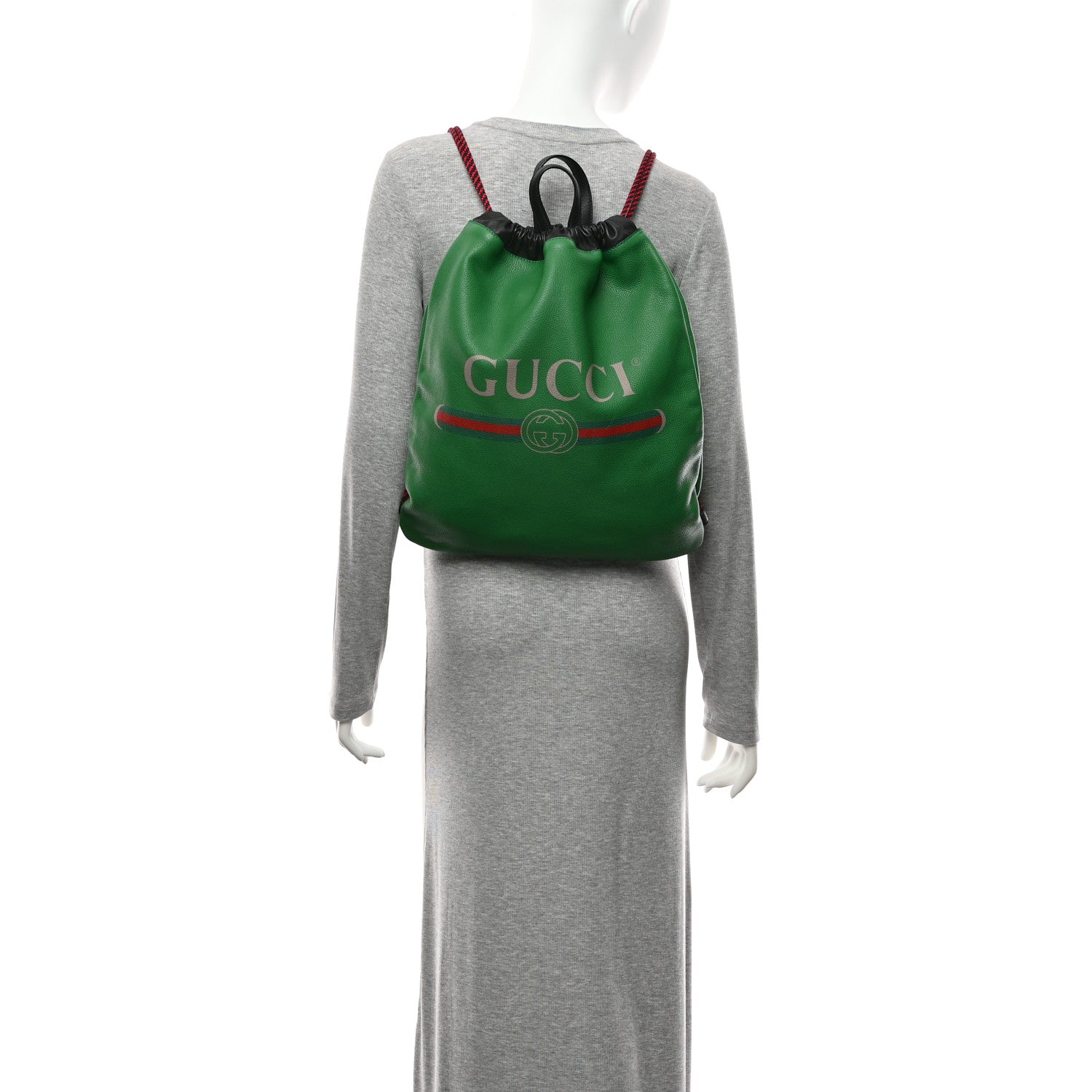 Calfskin Logo Drawstring Backpack Green