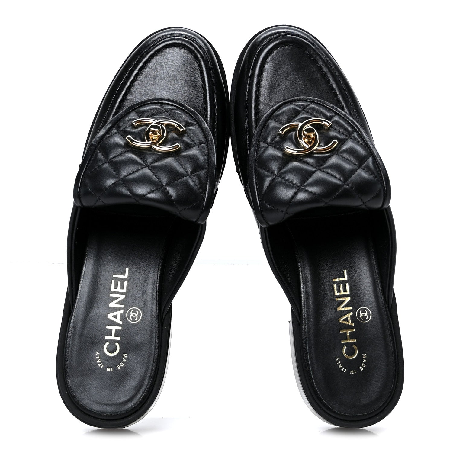 Lambskin Quilted CC Turnlock Mules 38.5 Black
