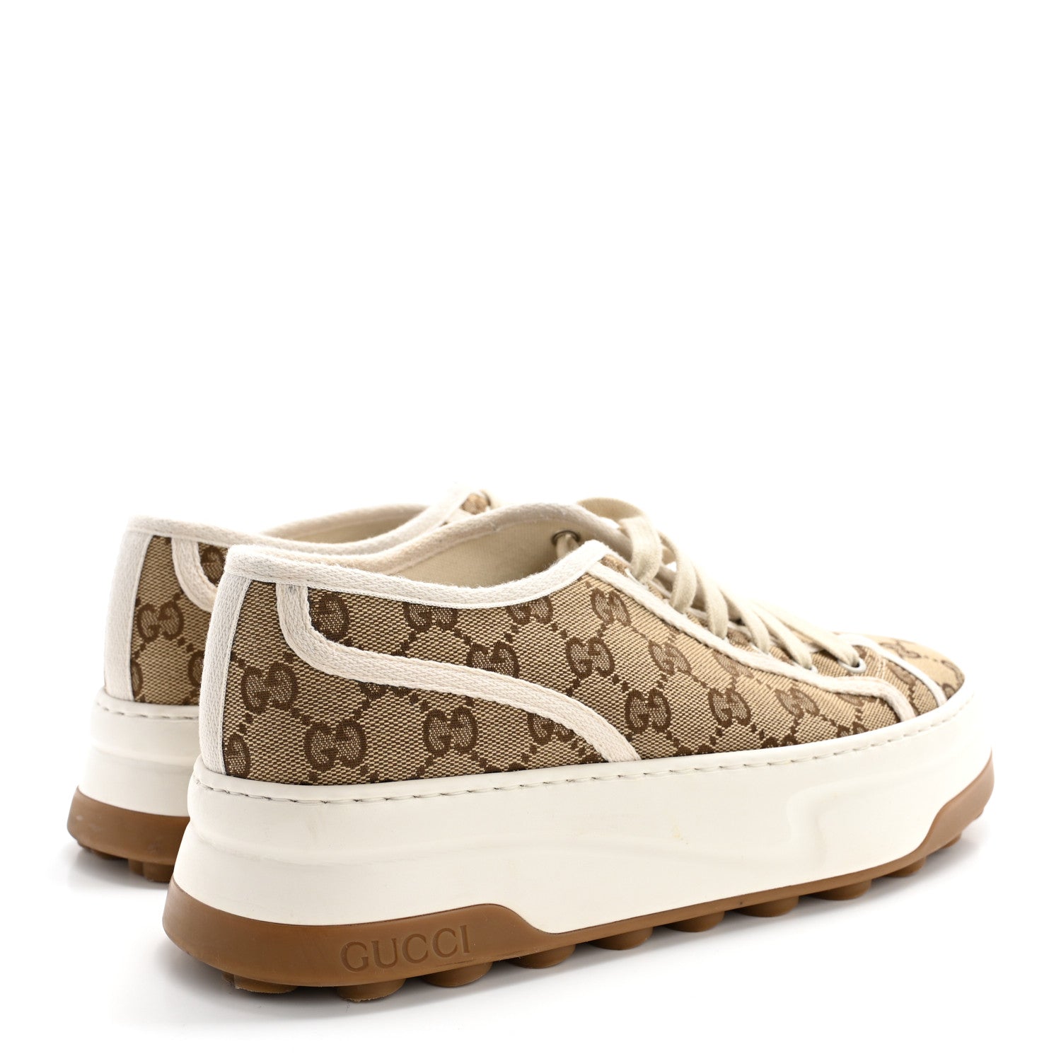 GG Monogram Mens 1977 Tennis Platform 52mm Sneakers 8 Beige Ebony Mystic White