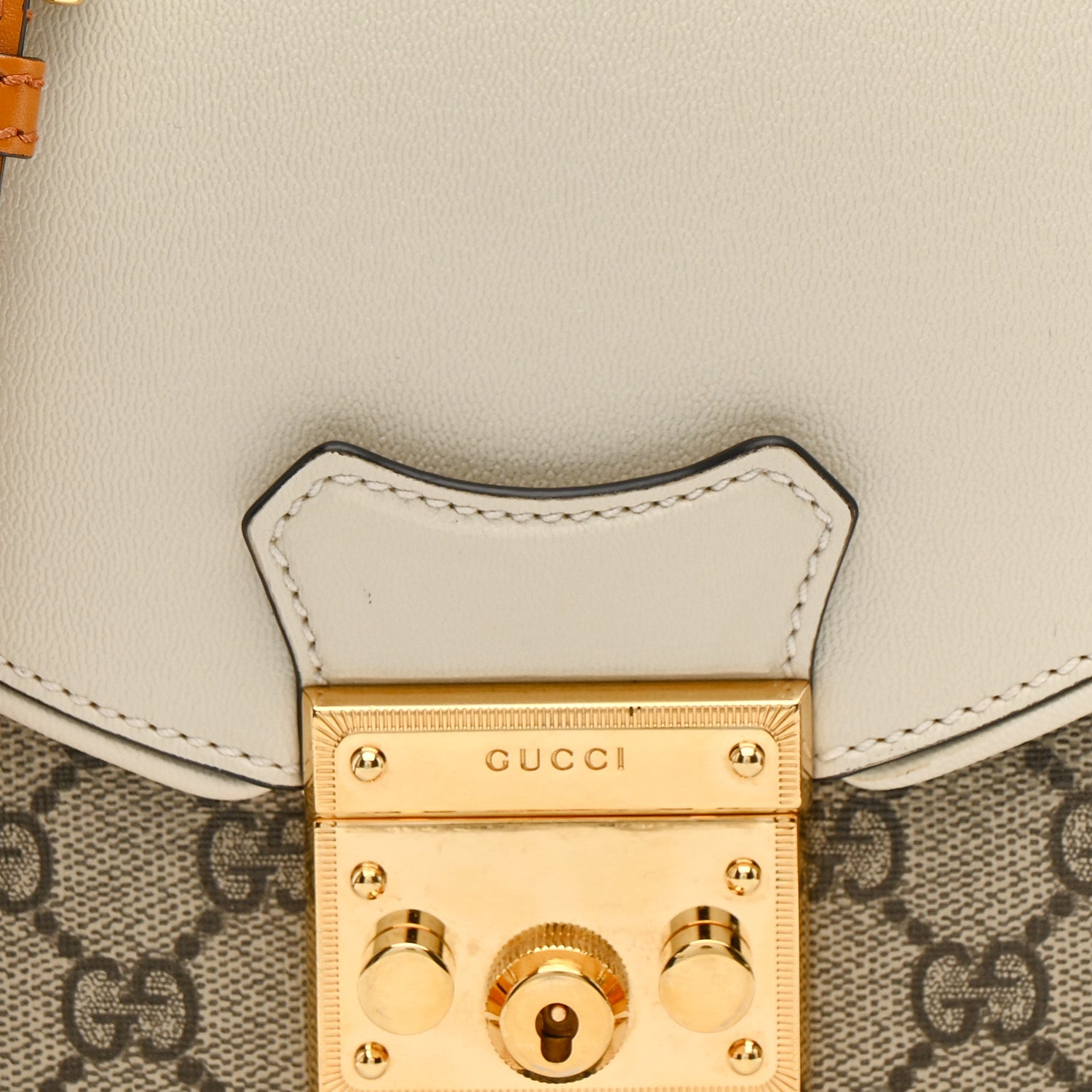 GG Supreme Monogram Calfskin Small Padlock Messenger Shoulder Bag Beige Mystic White Sun Oil
