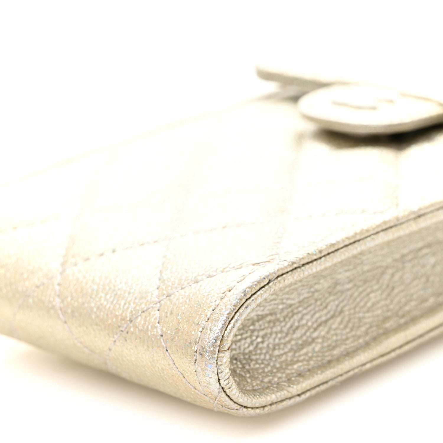 Metallic Caviar Quilted Classic Phone Holder Gold