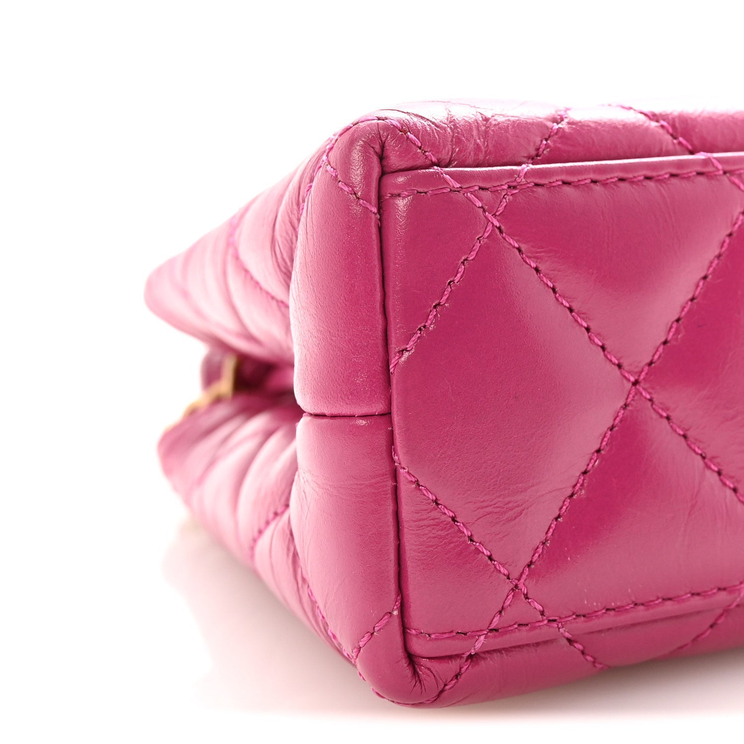 Shiny Aged Calfskin Quilted Nano Kelly Shopper Dark Pink