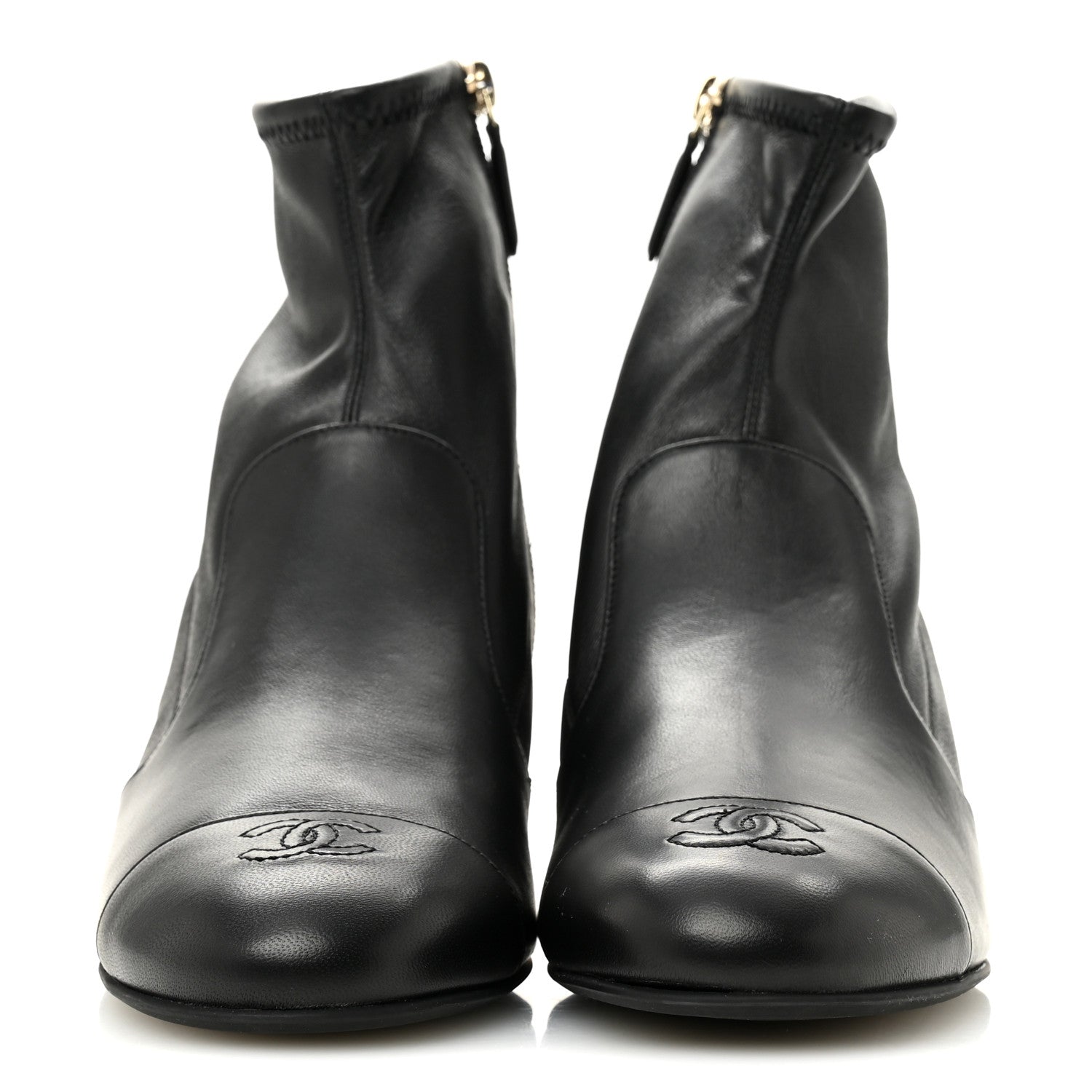 Stretch Lambskin Cap Toe CC Uniform Short Boots 40 Black