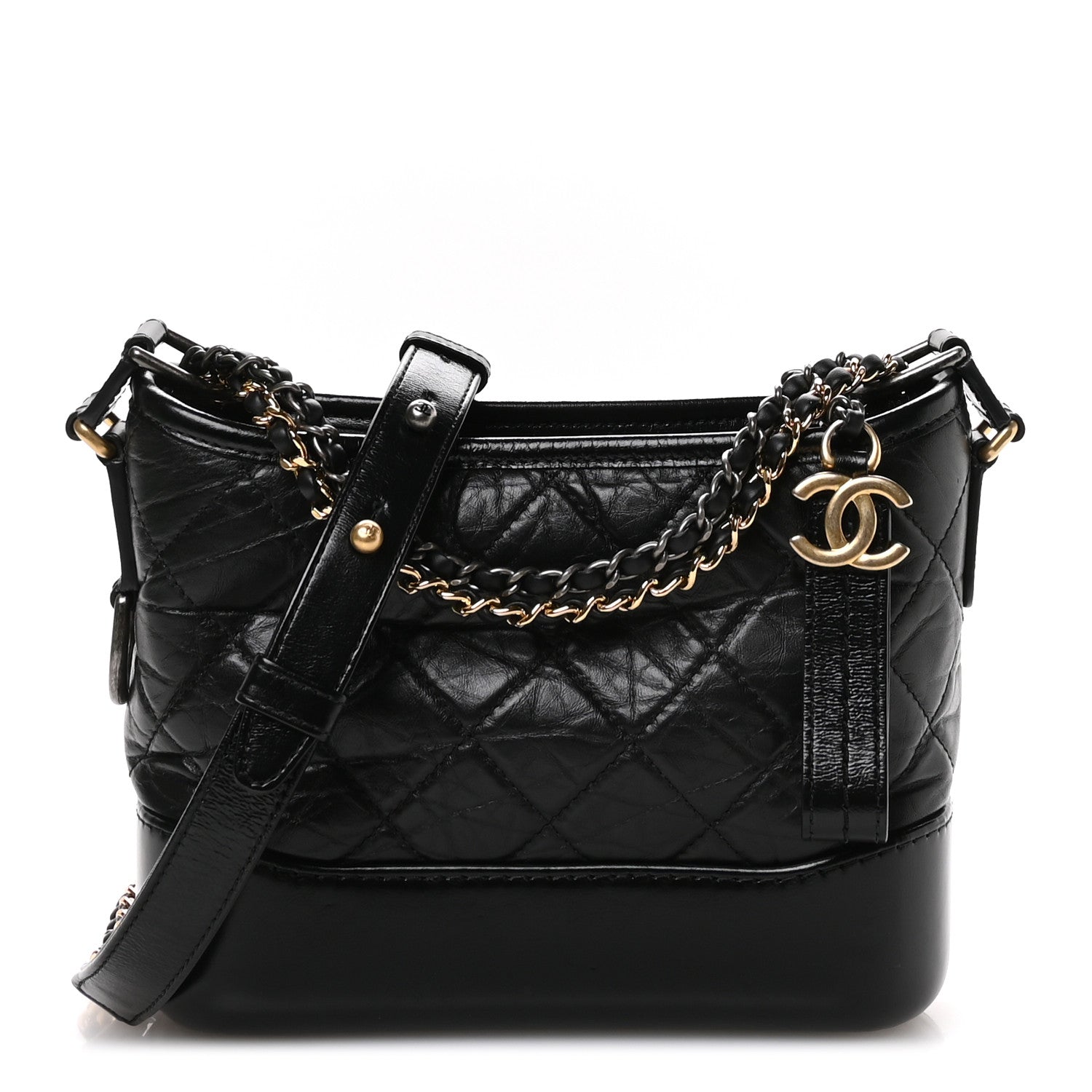 Aged Calfskin Quilted Small Gabrielle Hobo Black