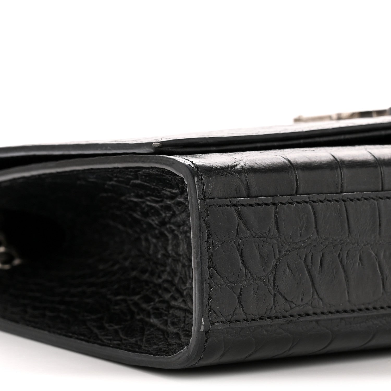 Calfskin Crocodile Embossed Medium Classic Monogram Kate Tassel Satchel Black