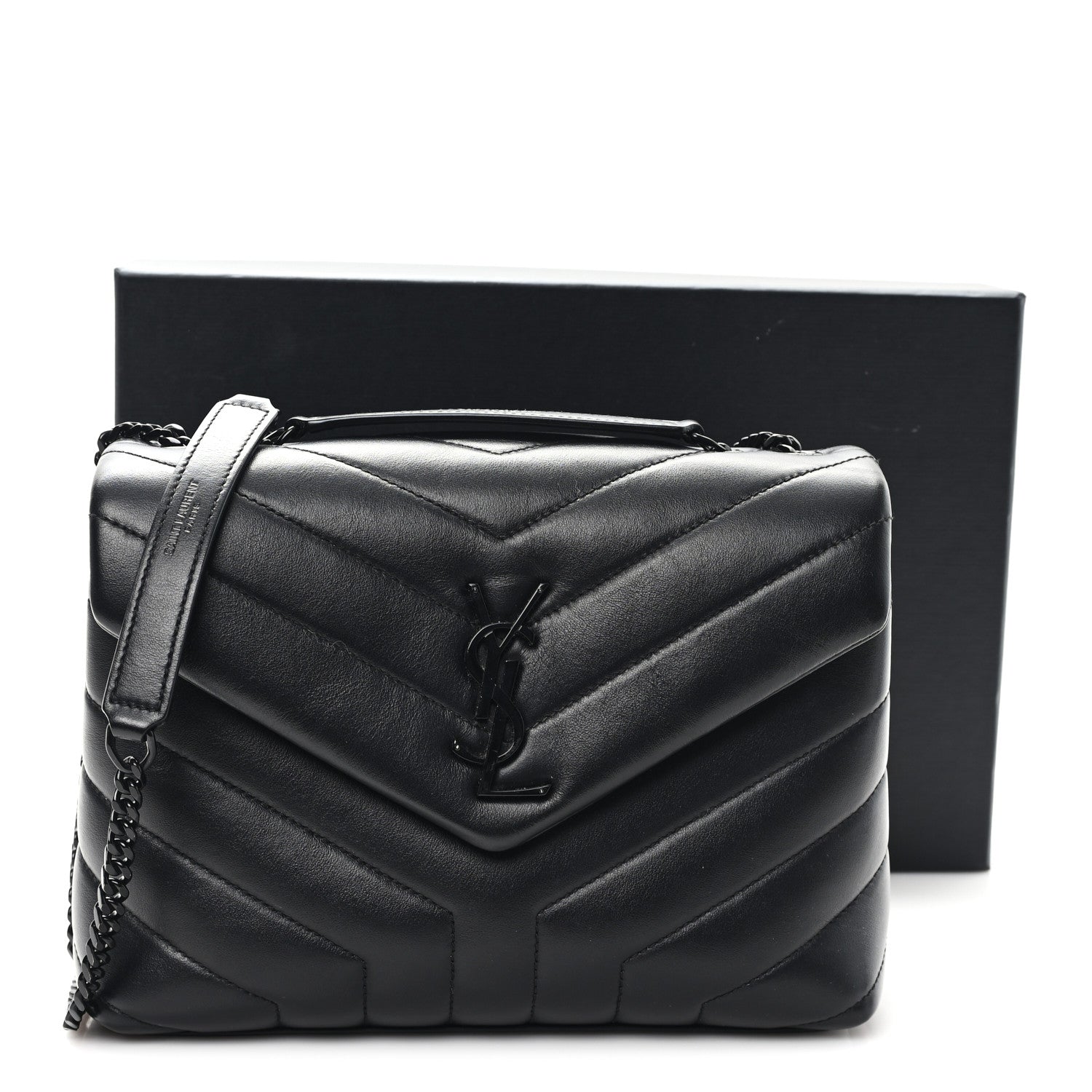 Calfskin Y Quilted Monogram Monochrome Small Loulou Chain Satchel Black