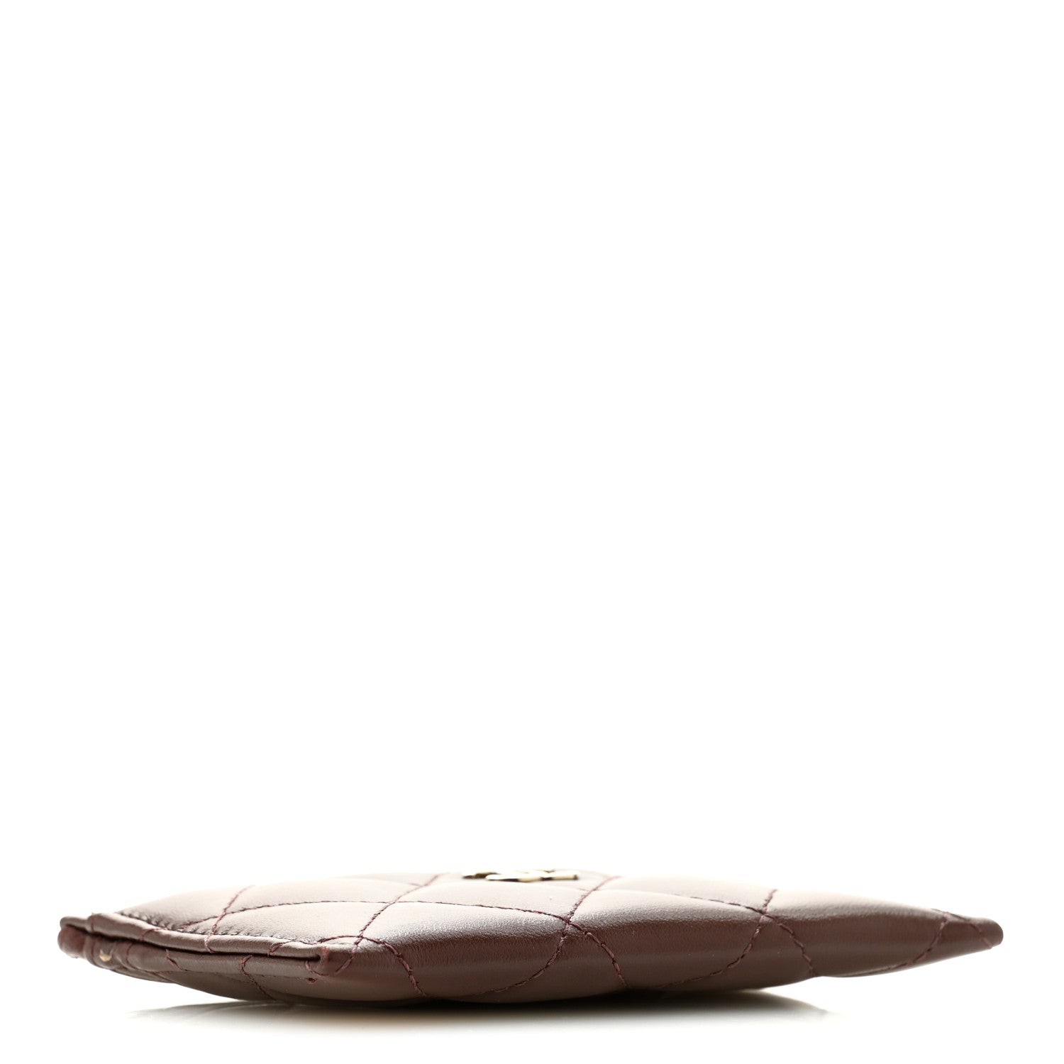 Lambskin Quilted Card Holder Dark Brown