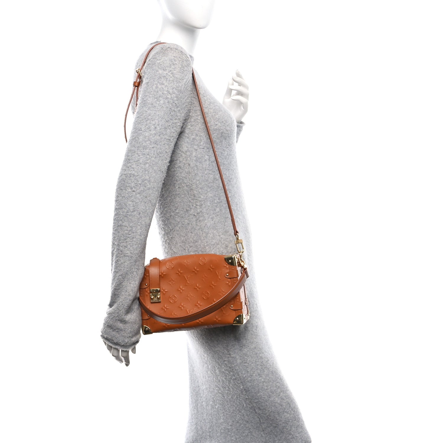 Calfskin Debossed Monogram Side Trunk Tan