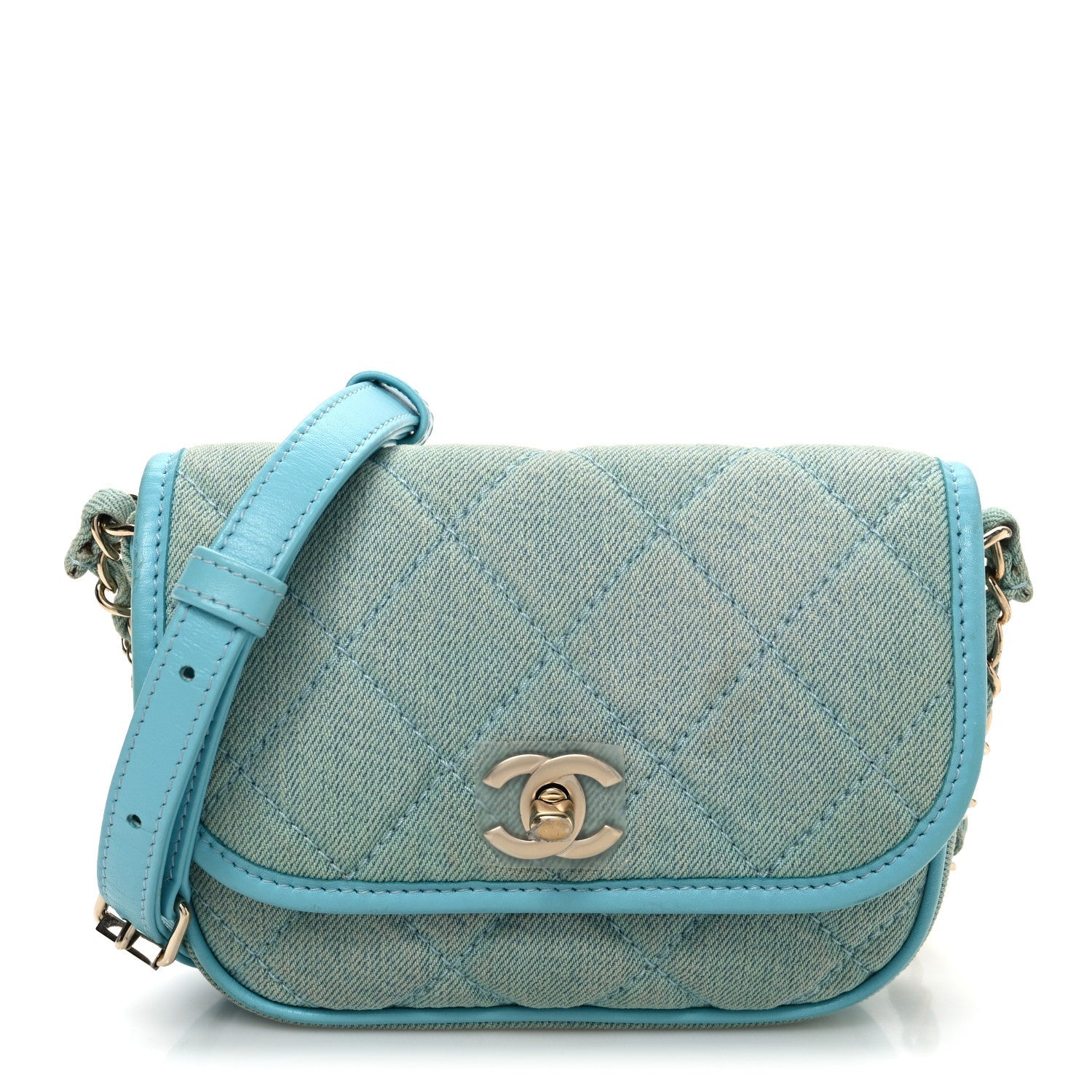 Denim Quilted Small Messenger Flap Neon Blue