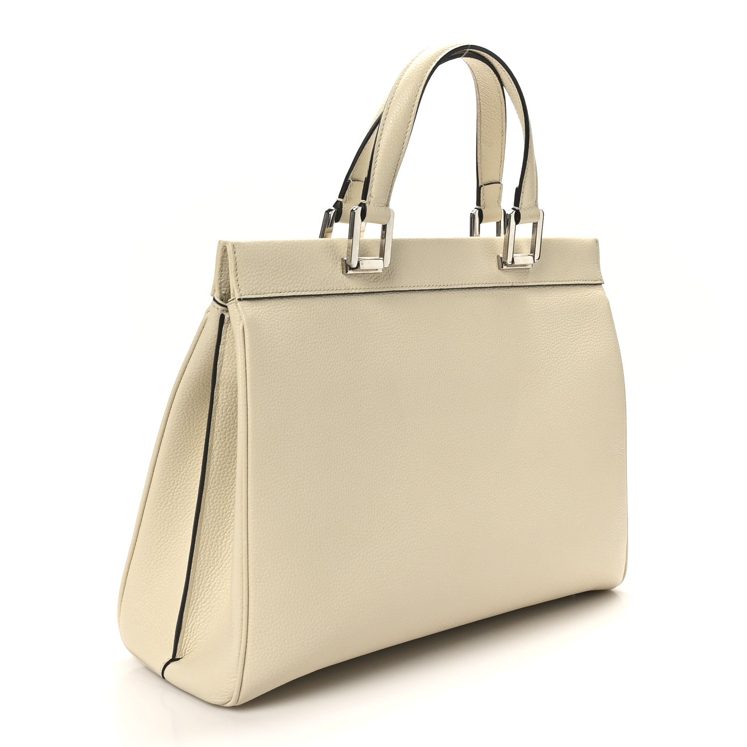 Grainy Calfskin Medium Zumi Top Handle Bag Mystic White