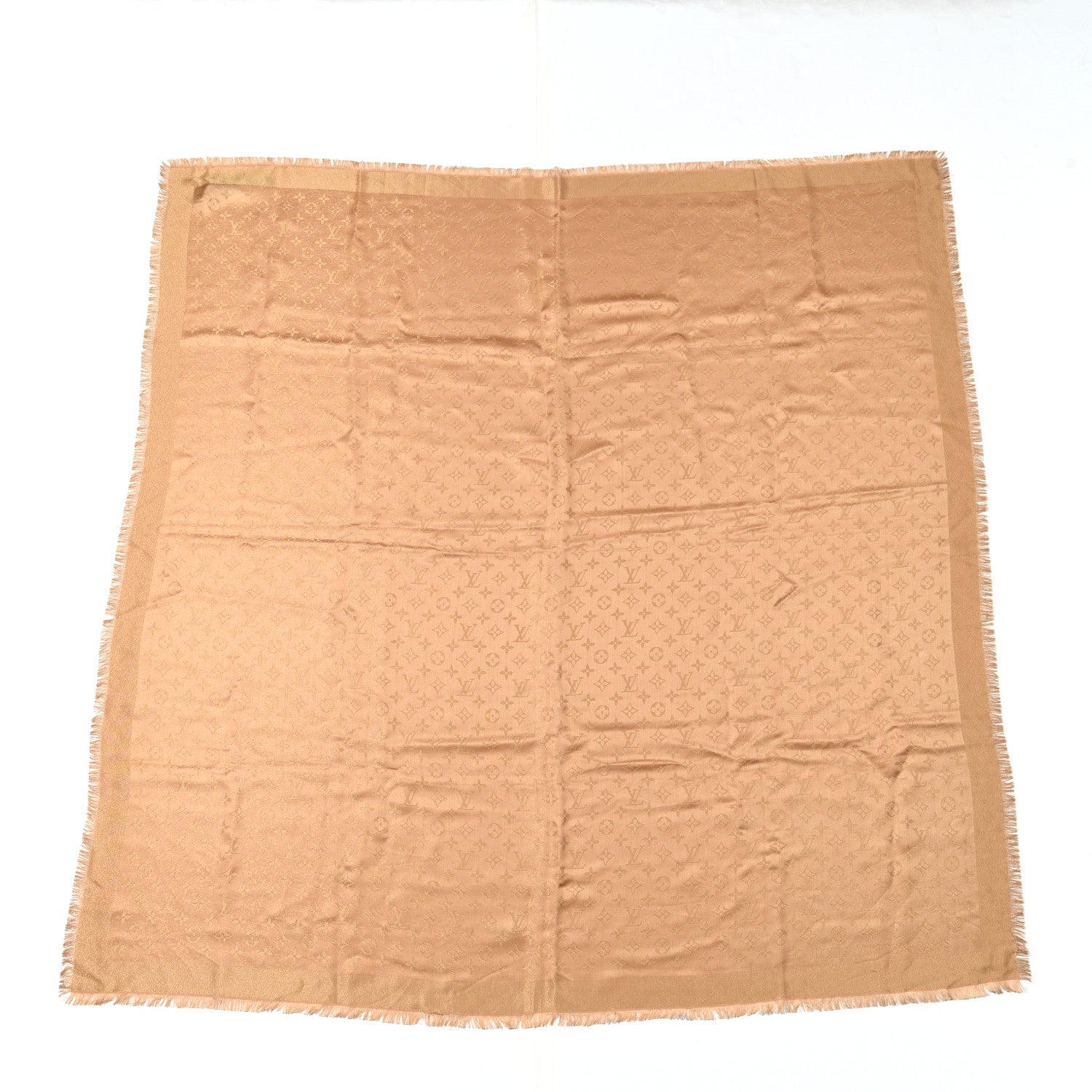 Silk Wool Monogram Shine Shawl Caramel