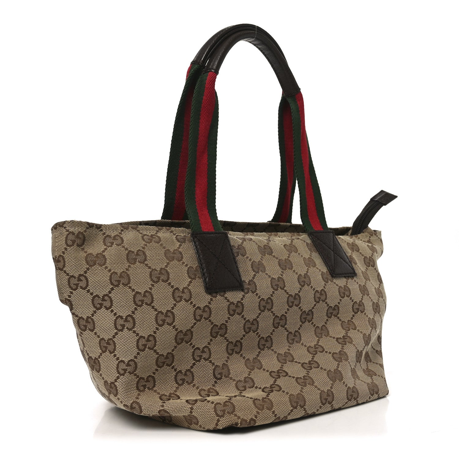 GG Monogram Small Web Handle Bucket Tote Dark Brown