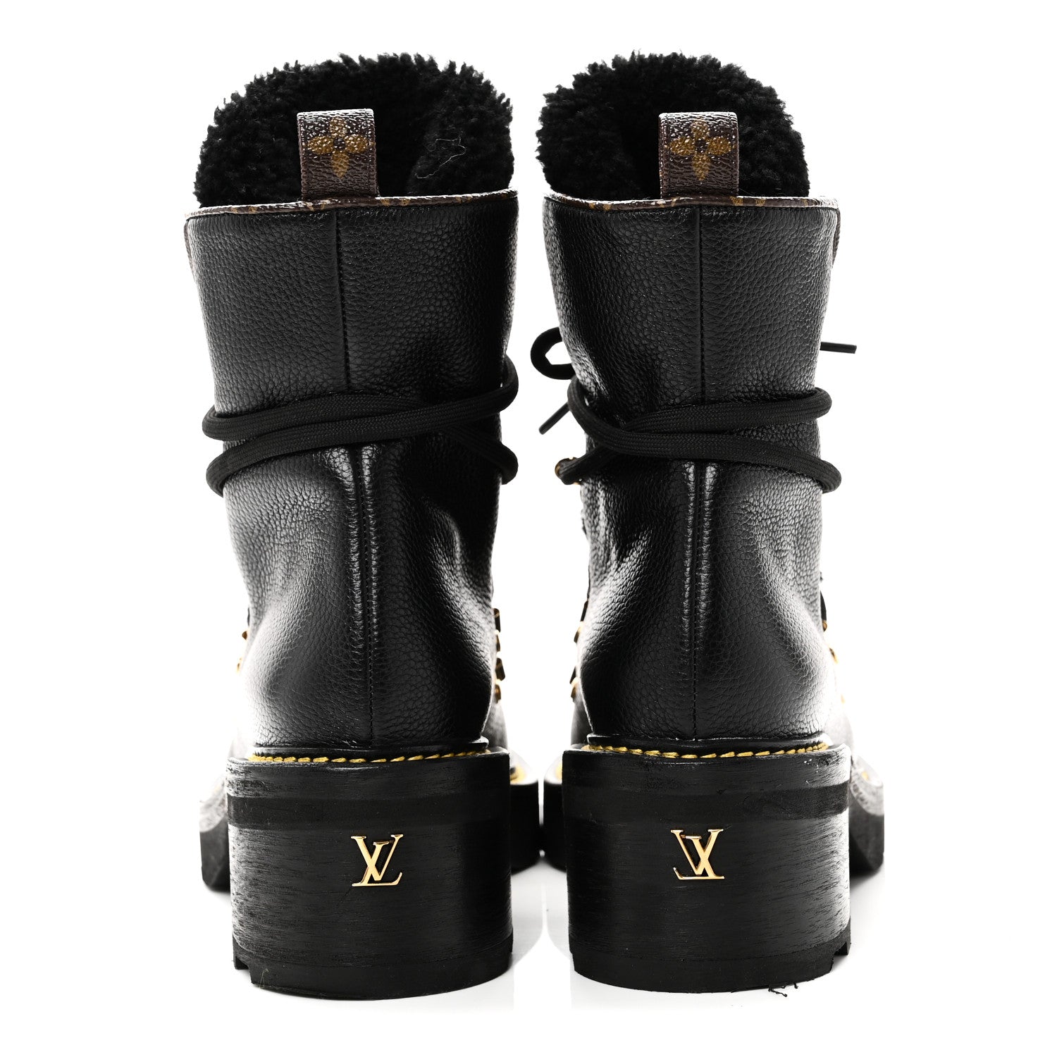 Grained Calfskin Shearling LV Beaubourg Ankle Boots 37.5 Black