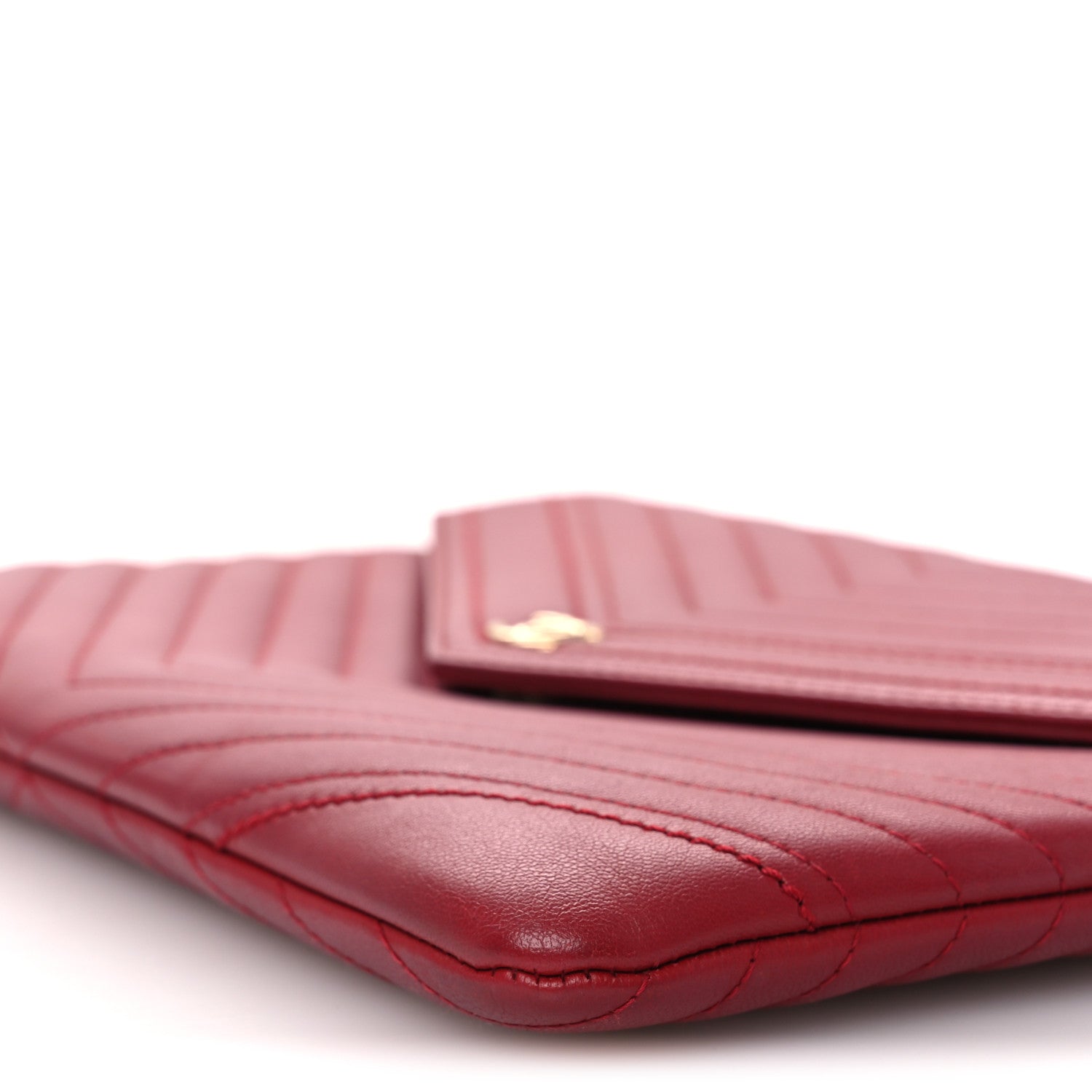 Calfskin Chevron Quilted Small Envelope Clutch Red