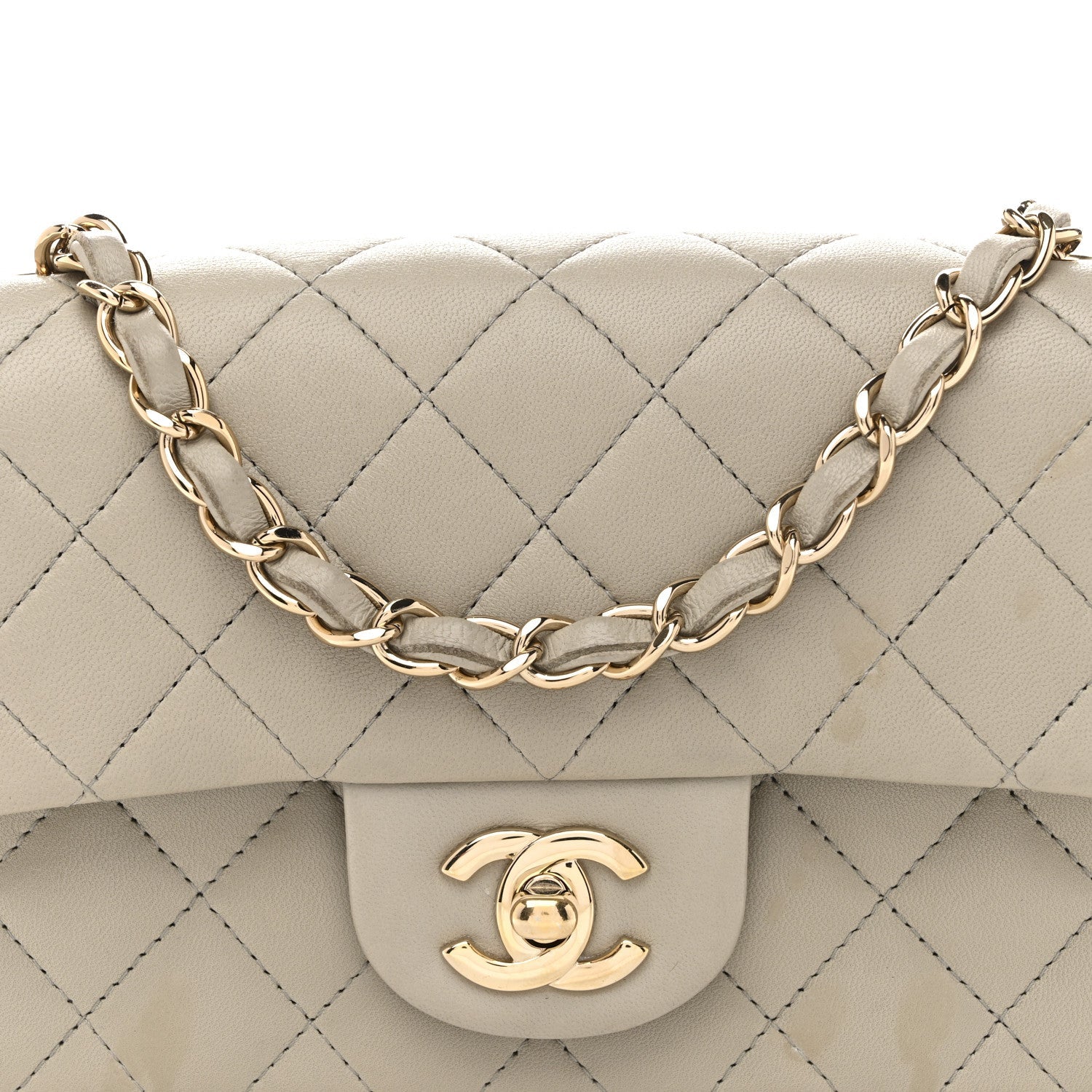 Lambskin Quilted Mini Rectangular Flap Grey