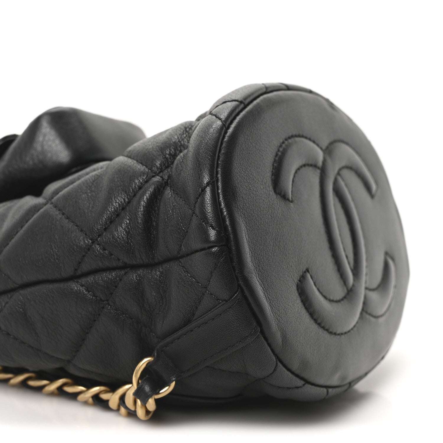Calfskin Quilted Small CC Chain Bucket Backpack Black
