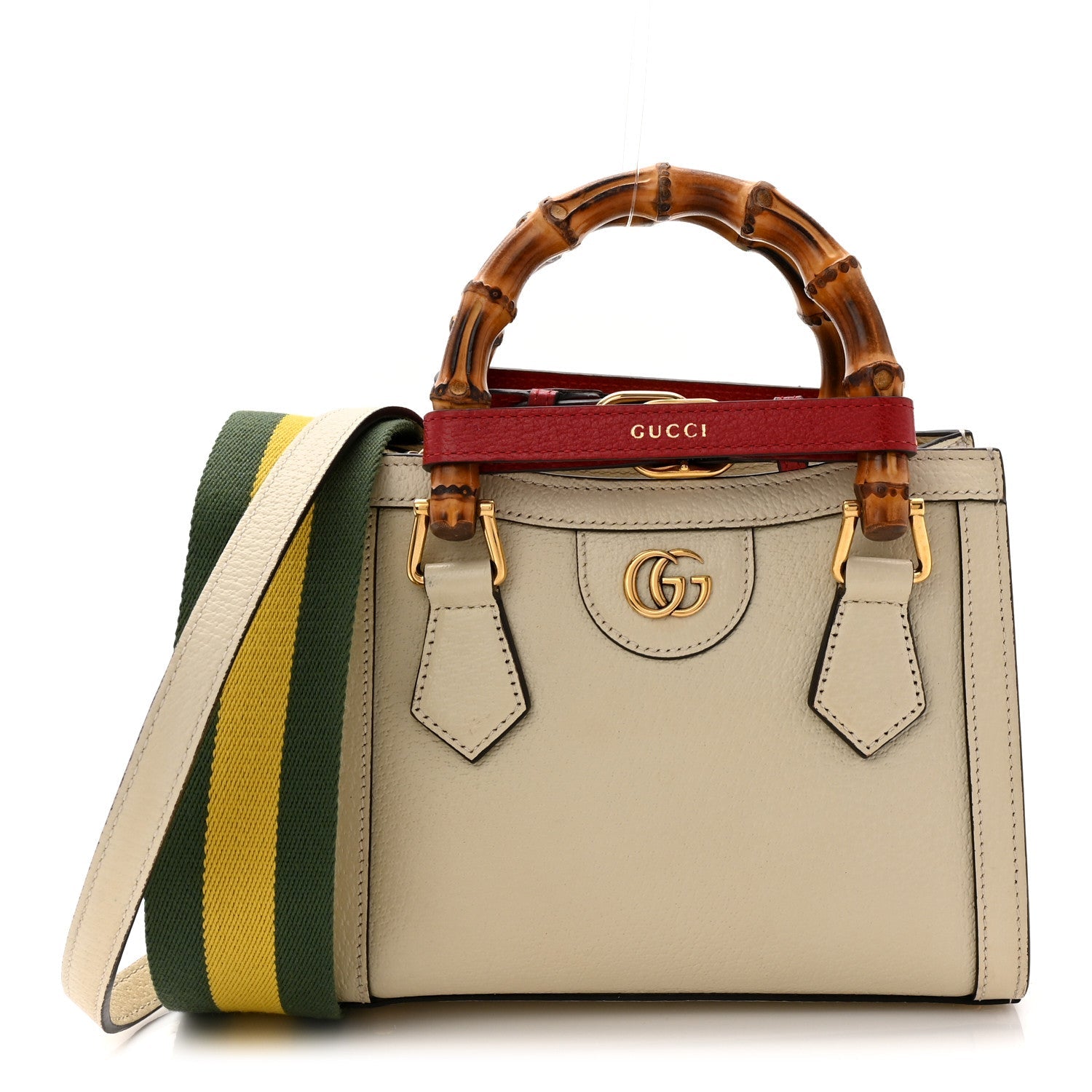 Textured Dollar Calfskin Web Mini Diana Tote Bag Mystic White