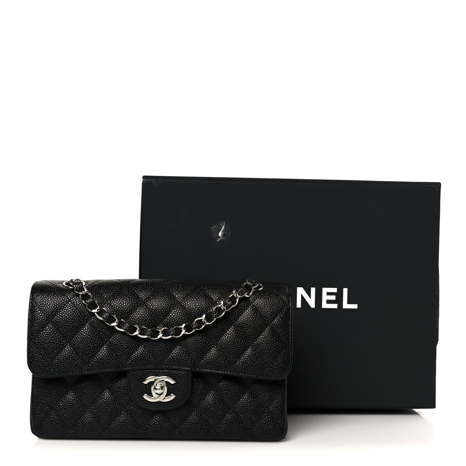 Caviar Quilted Small Double Flap Black