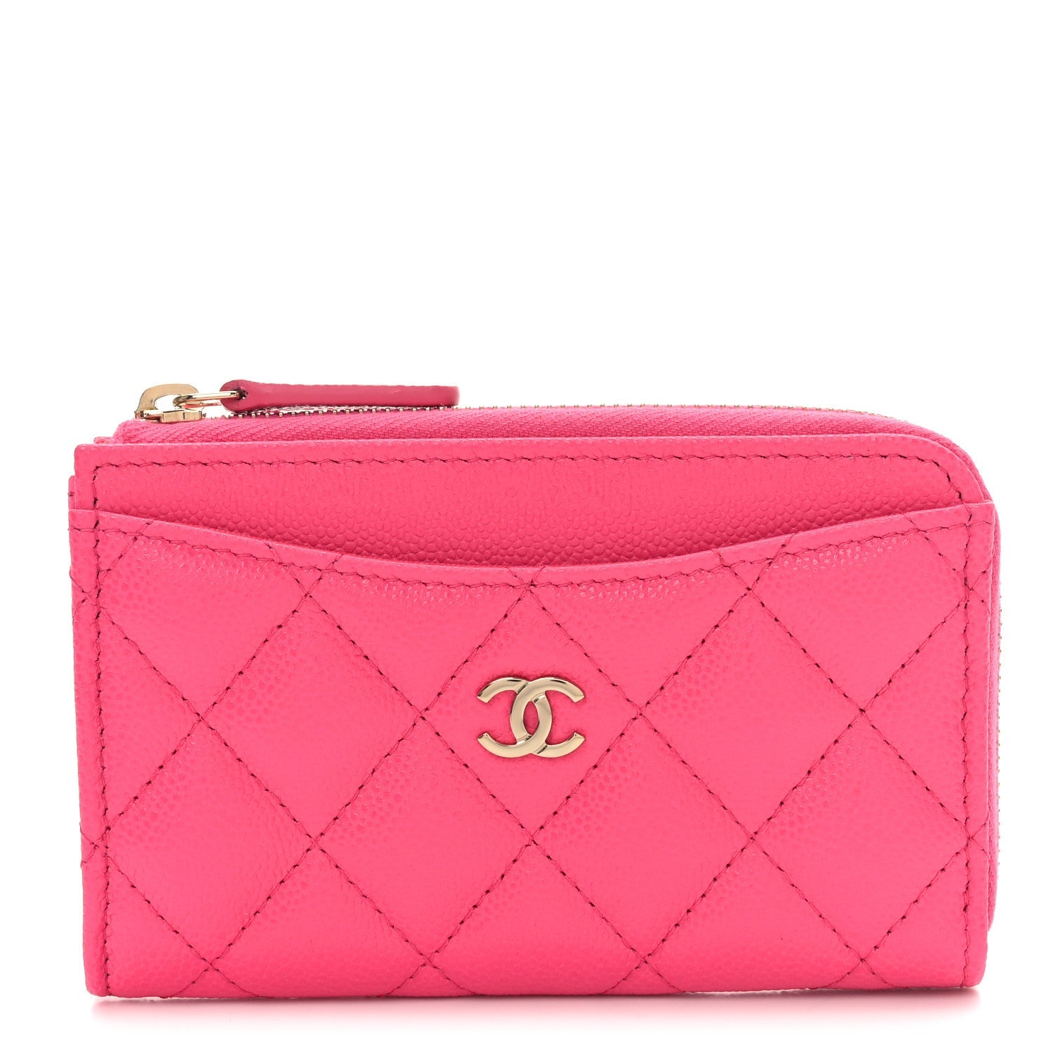 Caviar Quilted CC Zip Around Card Holder Fuchsia