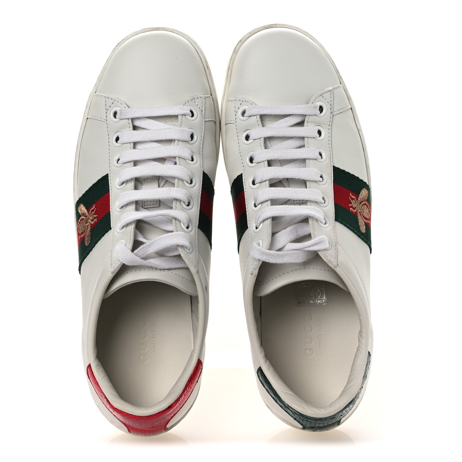 Calfskin Ayers Bee Embroidered Womens Ace Sneakers 36 White Green
