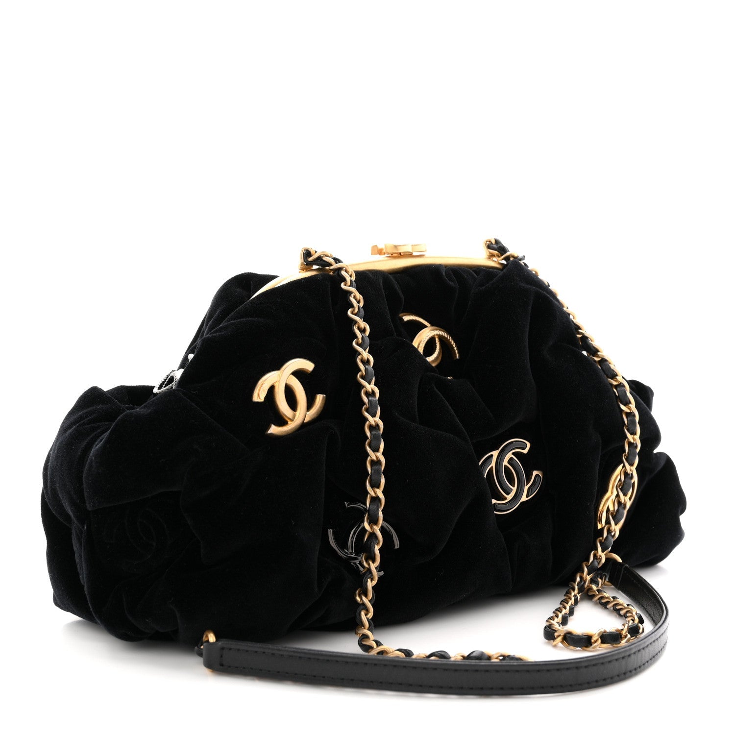 Velvet Enamel CC Kiss Lock Clutch Black