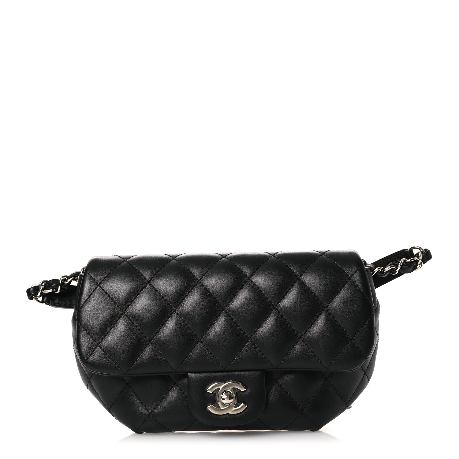 Calfskin Quilted CC Uniform Flap Belt Bag Black