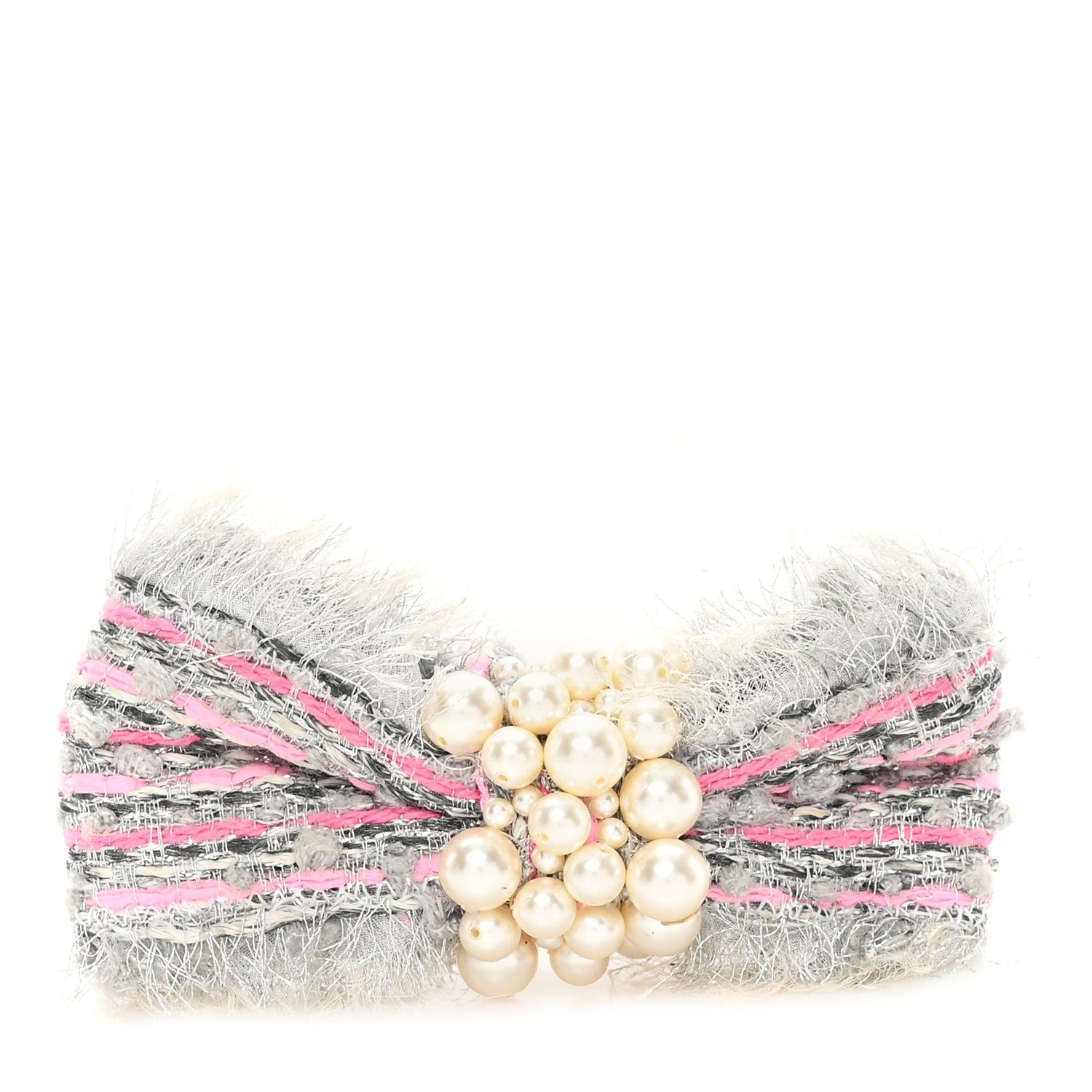 Metallic Tweed Pearl Bow Barrette Grey Pink
