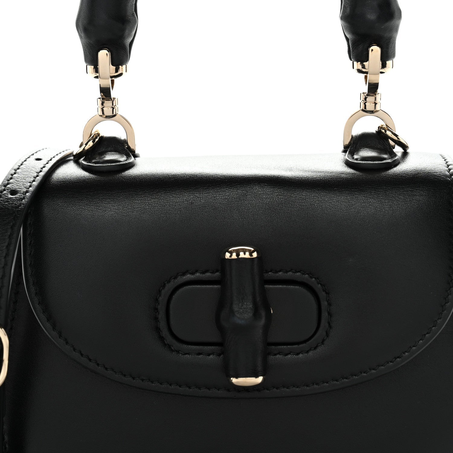 Boarded Dyana Lux Calfskin Web Monochrome Mini Bamboo 1947 Top Handle Bag Black