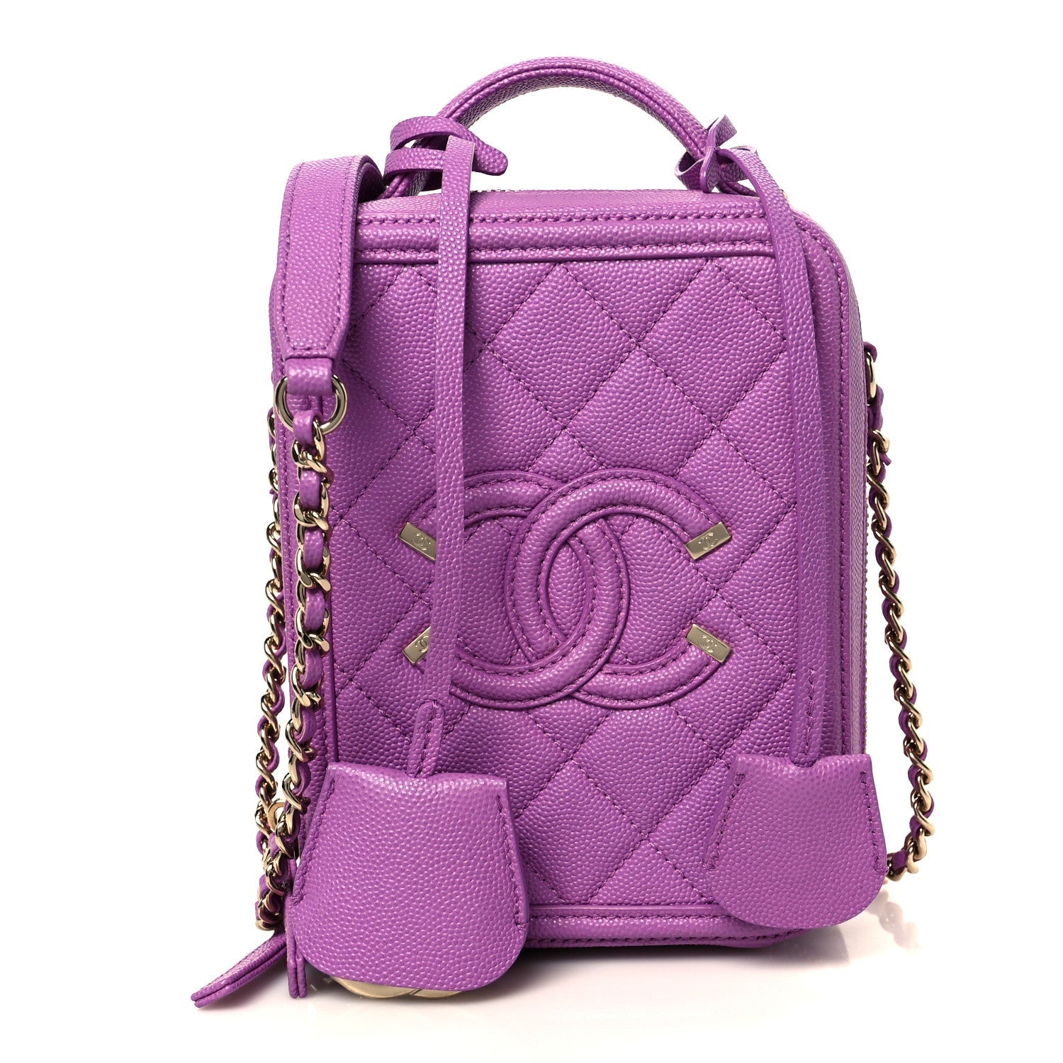 Caviar Quilted CC North South Filigree Vanity Case Purple